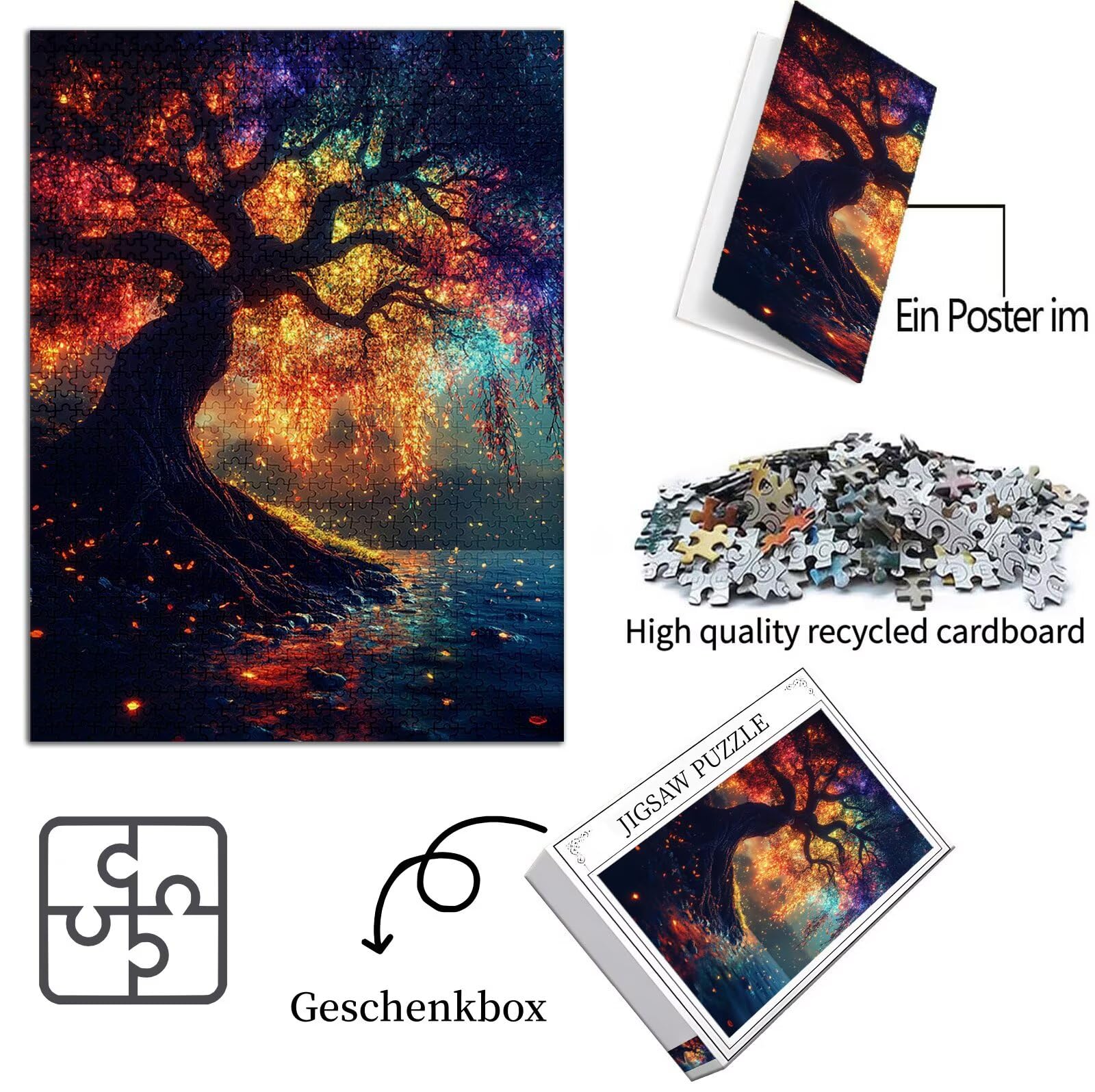 Puzzle dla dorosłych, 1000 szt., puzzle z motywem drzewa, puzzle elementowe, gry edukacyjne, rękodzieło dla dorosłych, z opakowaniem na prezent, piękna dekoracja, prezenty dla kobiet, 75 x 50 cm