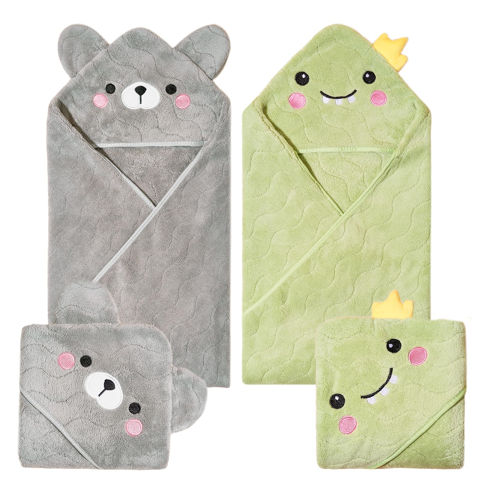 Toallas con capucha para bebé, paquete de 2 toallas de bebé de 31.5 x 31.5 pulgadas, ultra absorbentes, suaves y gruesas, esenciales de baño para bebés de 0 a 4 años, toalla de playa para