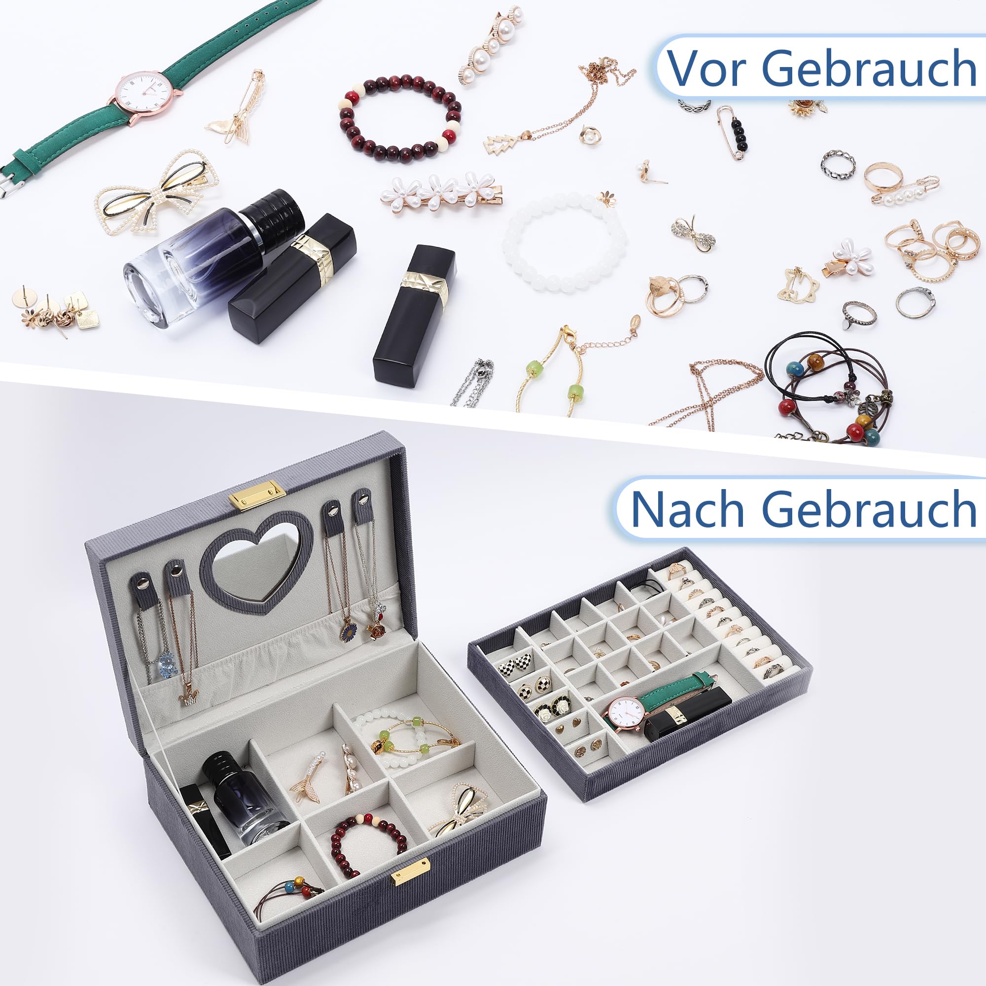 Dajasan Jewelry Storage, Jewelry Box Ragazze, Jewelry Box Ladies, Portagioie da Viaggio, 2 Piani Grande Portagioielli da Viaggio di Velluto per Anelli, Collane, Bracciali, Orologi, Orecchini (Giallo)