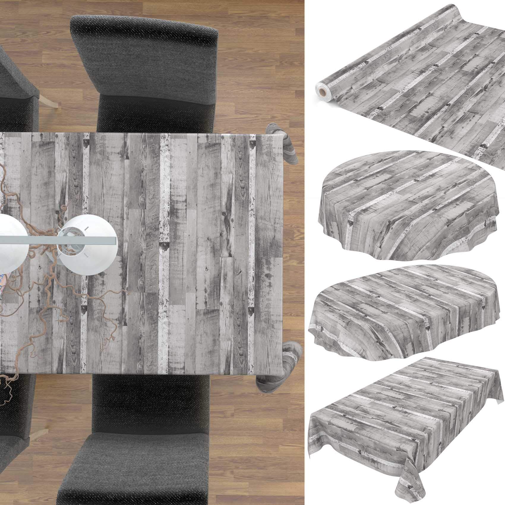 ANRO Mantel De Hule Lavable Con Un Trapo, Con Efecto Entablado, Color Gris- Marrón, 400 X 140 Cm
