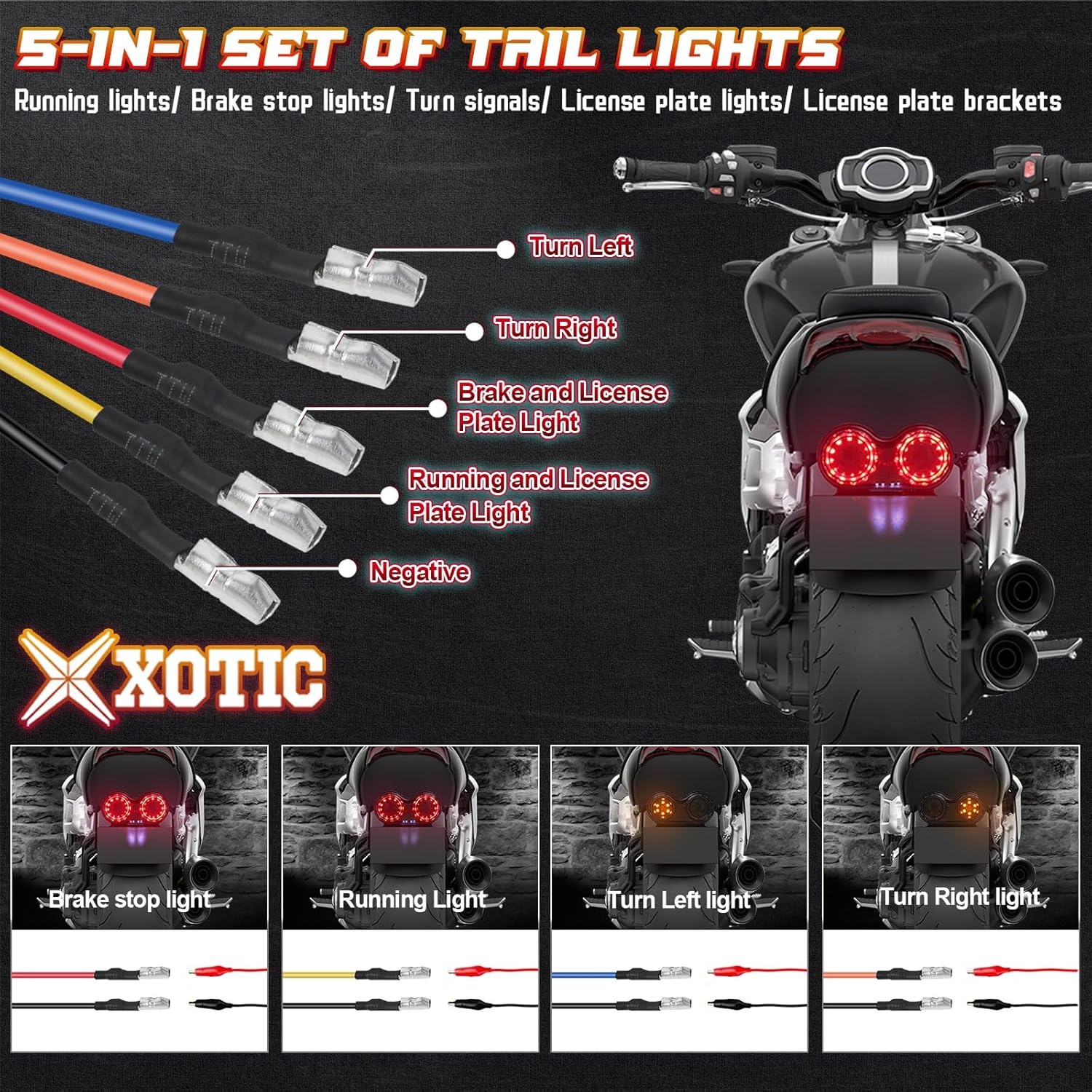 x xotic tech Mini Stalk Arrow Smoked Turn Signal Indicator Blinker Lamp Integrated Dual Tail Light Running Brake License Plate Light w/Bracket Universal Fit Motorcycle Motorbike