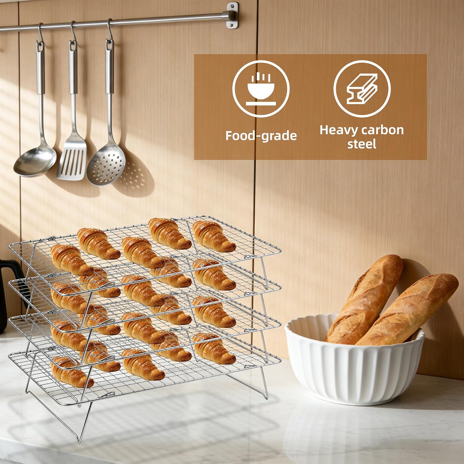 Cooling Rack, 5 Tier Stackable Cooling Racks for Cooking Baking Roasting, Multi-Level Collapsible Cookie Rack for Cakes, Oven Safe & Easy Clean (Silver, 5-Tier)