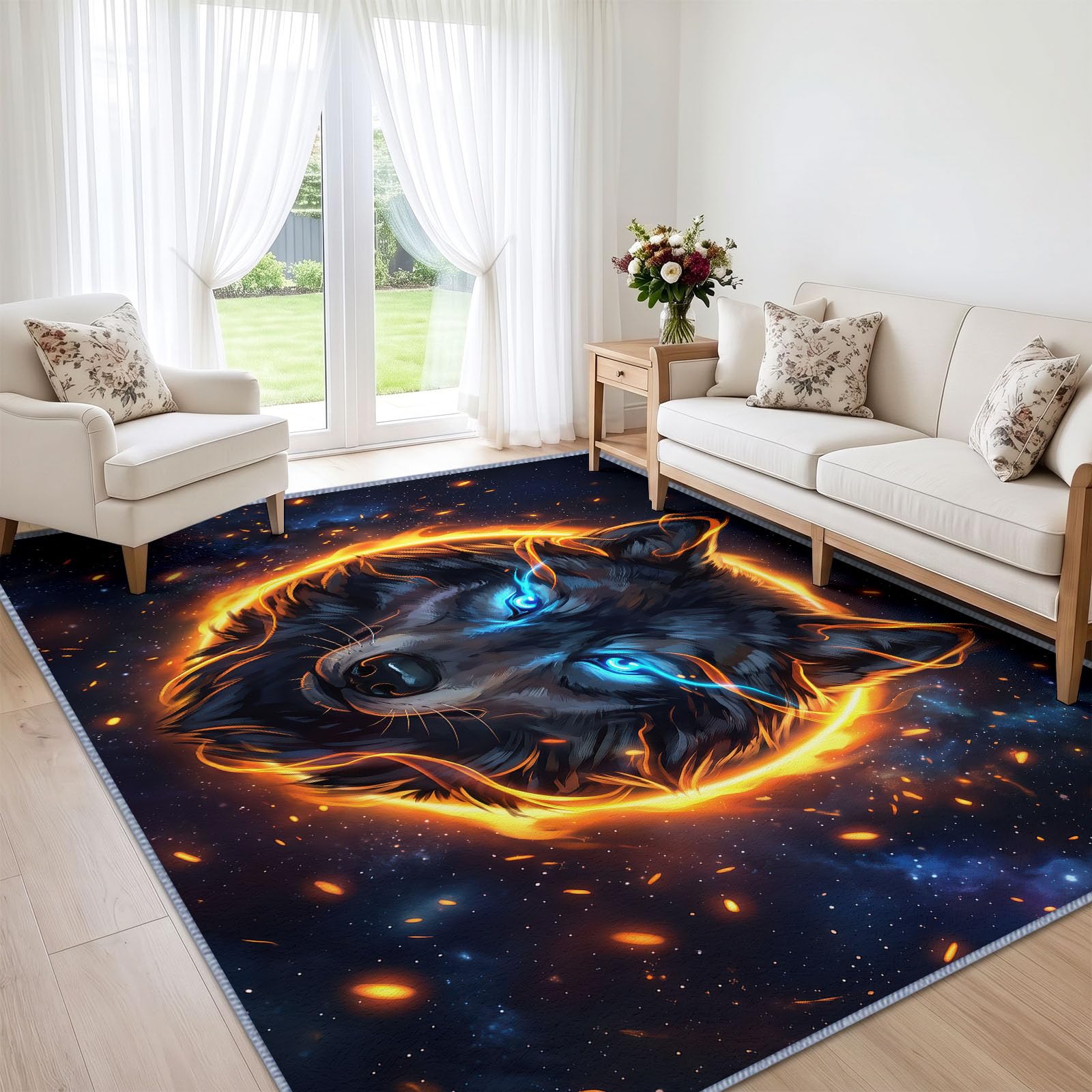 Générique Tapis Animal Tête De Loup Bleu Foncé d’intérieur Durable, Facile à Nettoyer 120x170 cm, Moderne Funky Tapis pour Salon, Chambre, Cuisine ou entrée