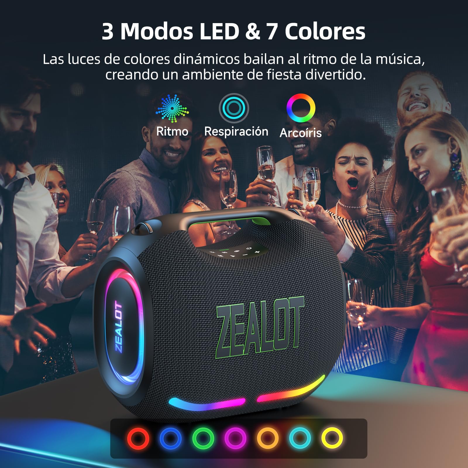 Zealot 250W Altavoz Portátil Bluetooth Inalámbrico Potente, 40H de Batería, Bluetooth 5.3 y Resistente al Agua IPX6, Emparejamiento Inalámbrico, Apoya USB/AUX/Tarjeta TF, Negro