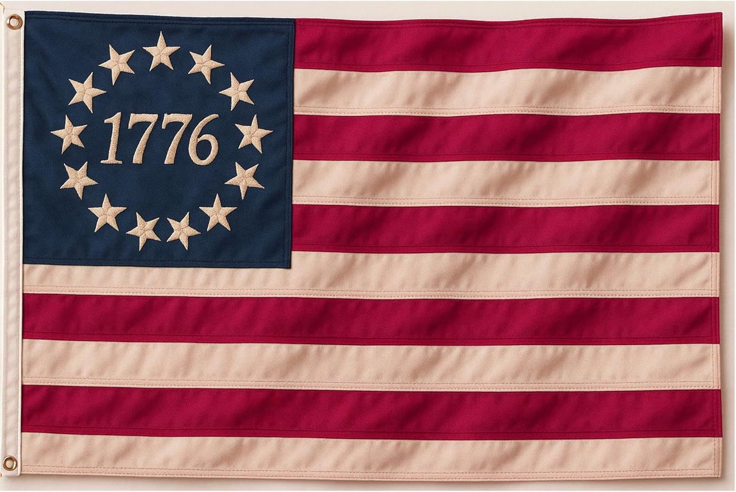Morigins 1776 Betsy Ross Flag 3x5 FT Outdoor - Tea Stained USA Embroidered Vintage American Flag, Heavy Duty Founding Fathers Bennington 4th of July Decor