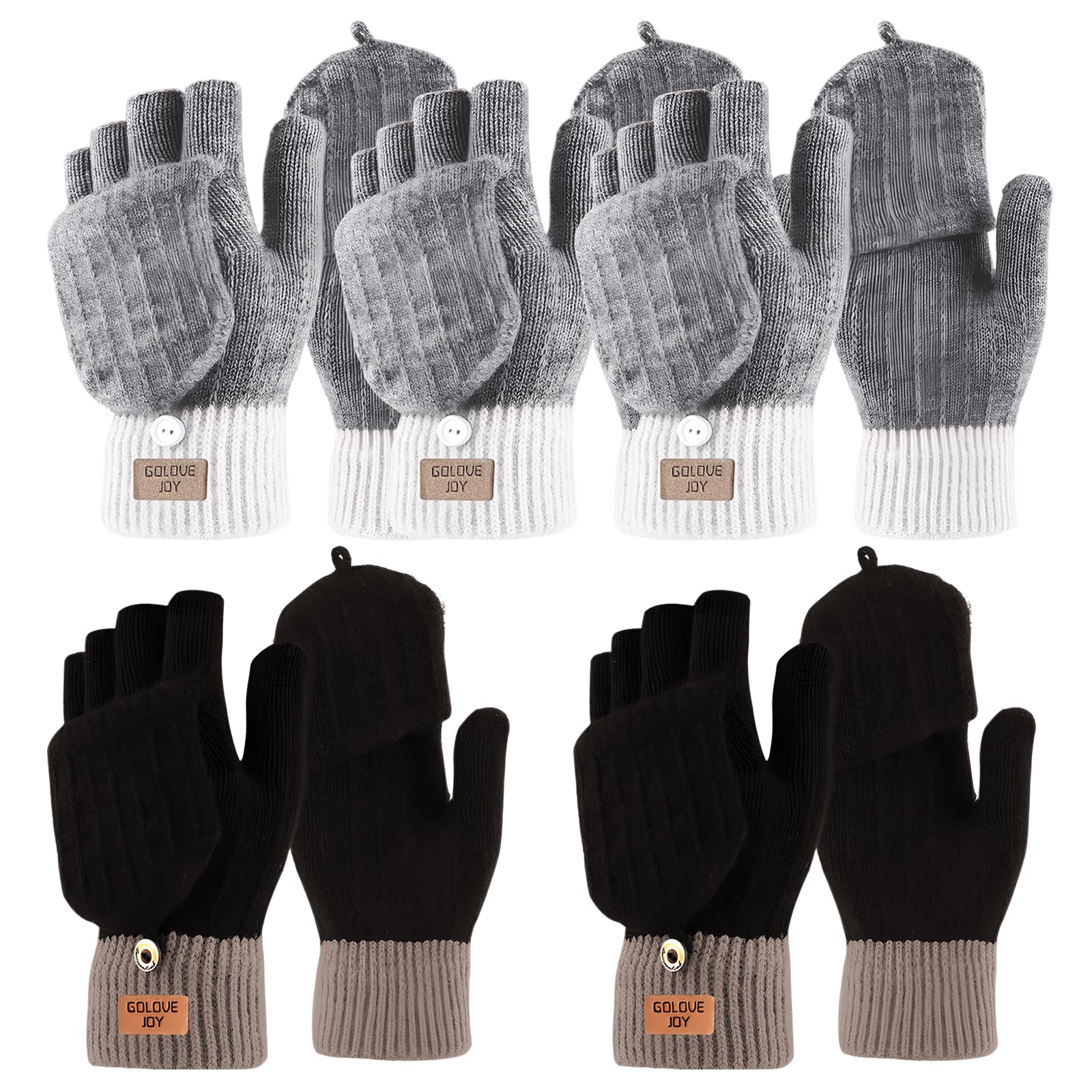 KIKAWORD 5PCS Fingerless Gloves for Women,Ladies Mittens,Winter Thermal Touchscreen Gloves,Flap Cover,for Working Running Skiing Cycling Hiking Driving-One Size