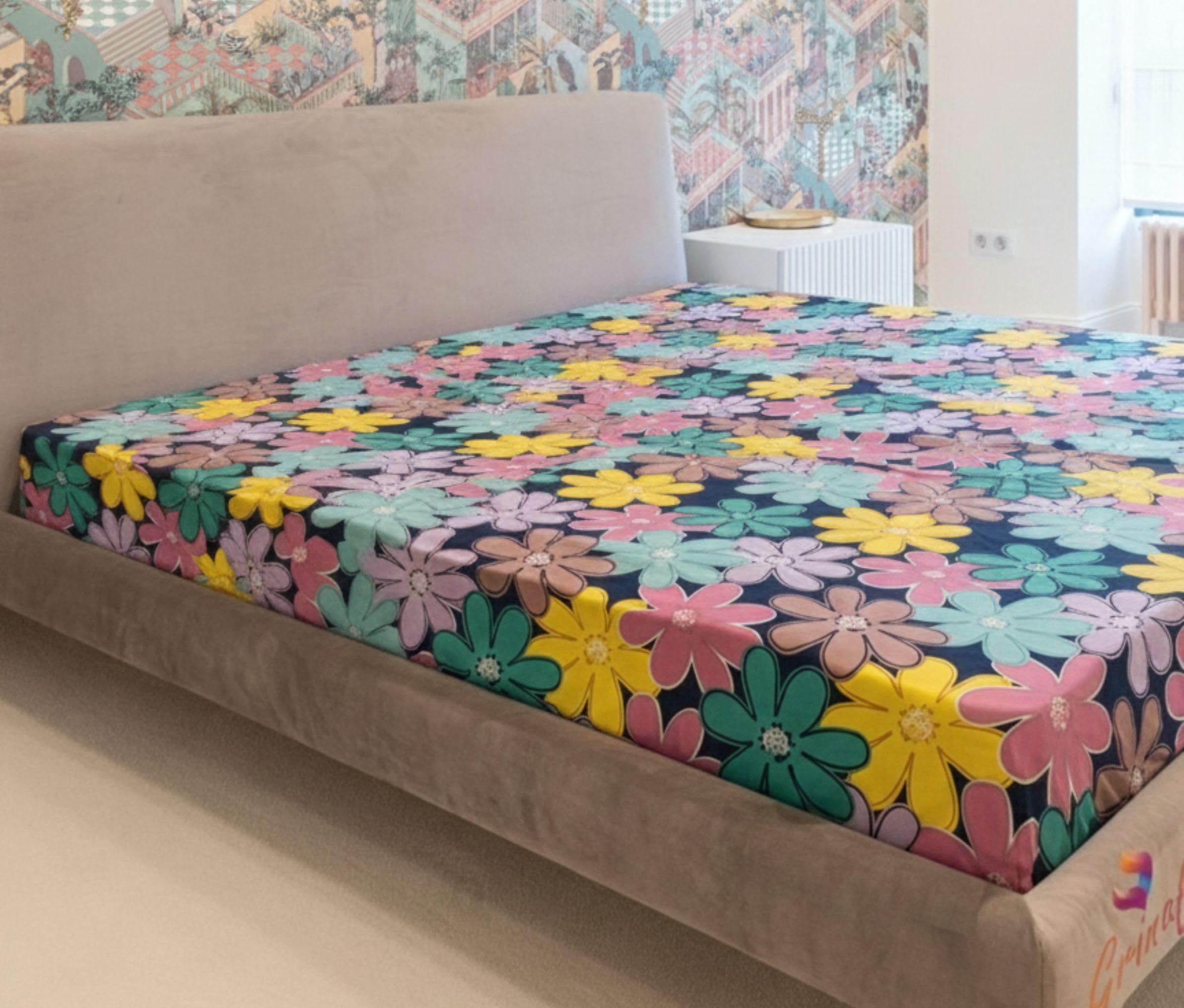 King Size Cotton Zippered Mattress Cover Full 6 Side Protector, Dust Proof and Breathable, Multicolor Blossom Printed Design 78"x72"x5"-image-25