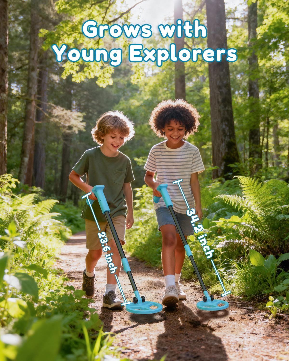 GDDREAM Kids Metal Detector Rechargeable – 18H Max Exploration, Adjustable 23.6"-34.2" Metal Detectors for Kids with LCD Display, 6.5" IP67 Waterproof Coil, 0.97 lb Lightweight, Gift for Boys & Girls