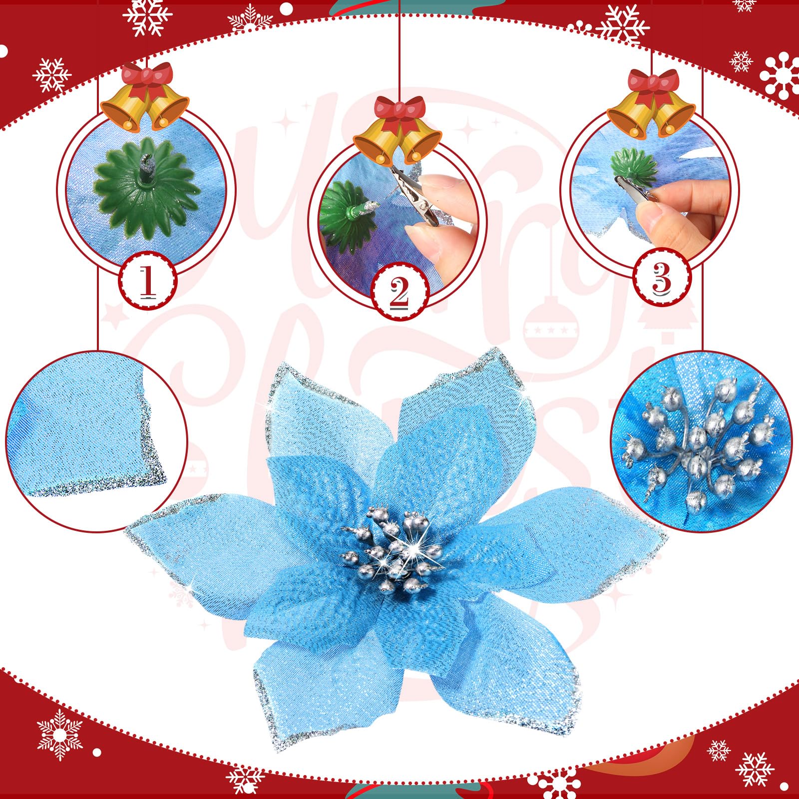 36 Fiori Stella Di Natale Glitterati - Decorazioni Natalizie Con