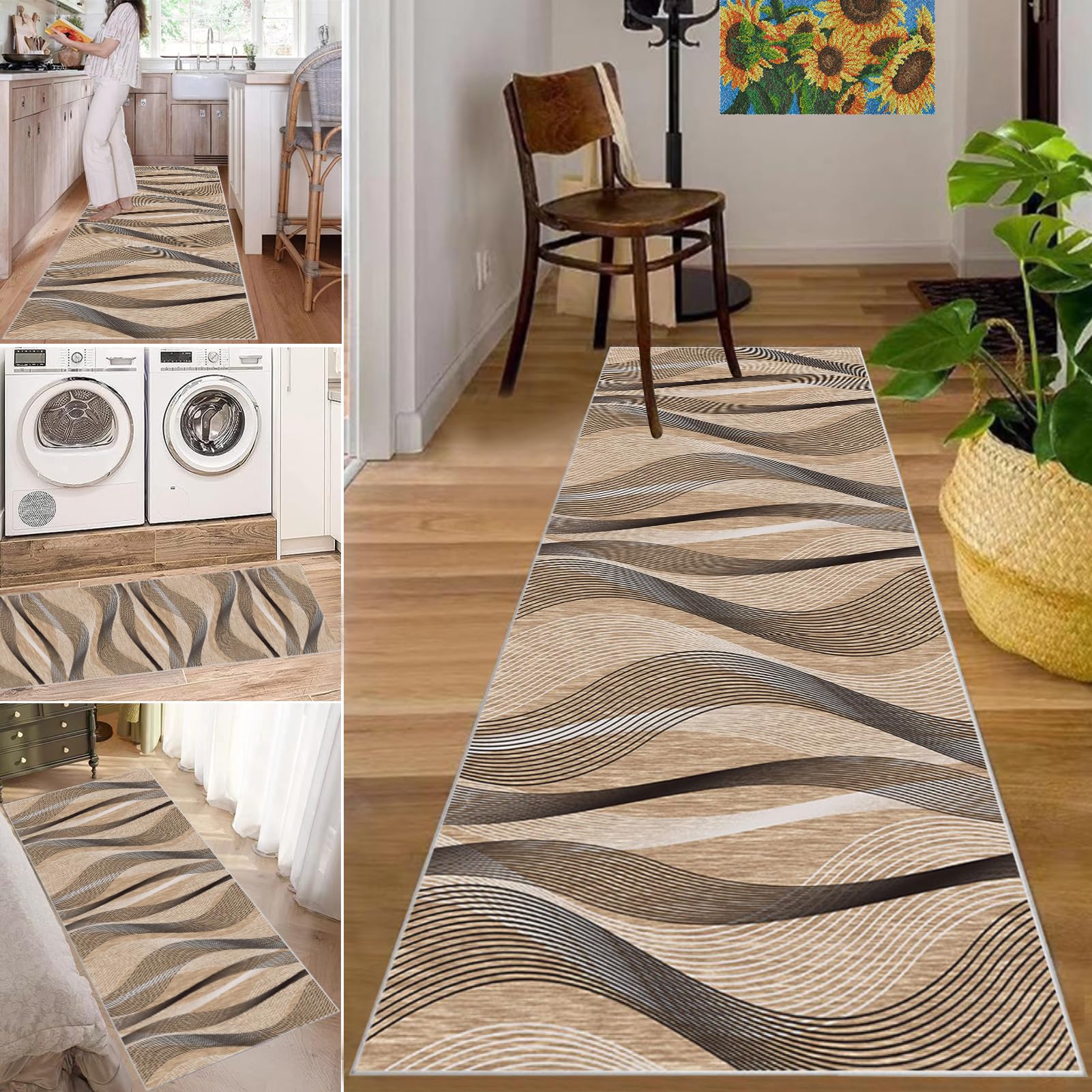 Alfombras de Pasillo Largos 40 x 60 cm, Alfombra Cocina Antideslizante Lavable, Alfombra de Corredor, Alfombra Entrada, Alfombras de área Absorbente, Alfombrilla para Dormitorio, Comedor, Lavadero