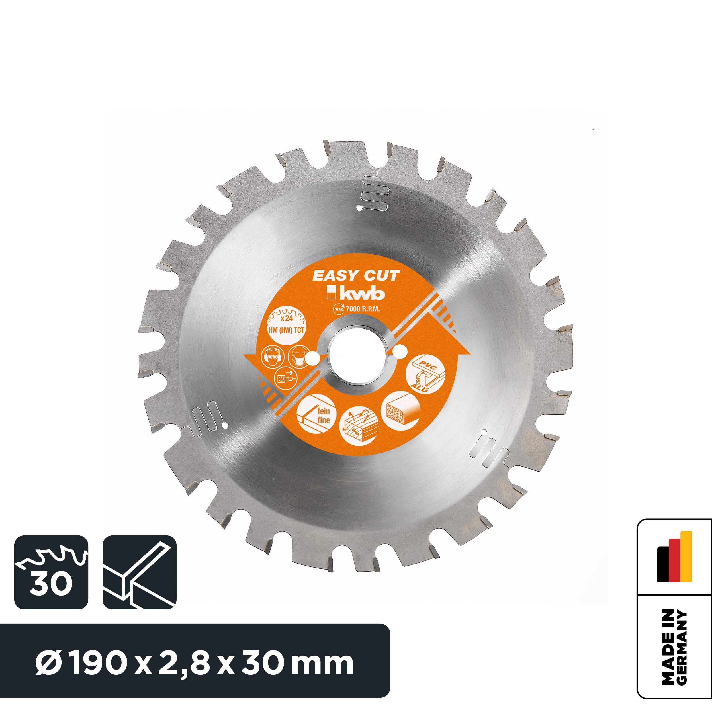 kwb La lama circolare della sega circolare facile da per seghe circolari della mano 586933 (190 x 30 mm, 30 denti, cambio speciale dente, foglio per tutti gli usi) a. A. Per Einhell Circular Saw TE-CS 190