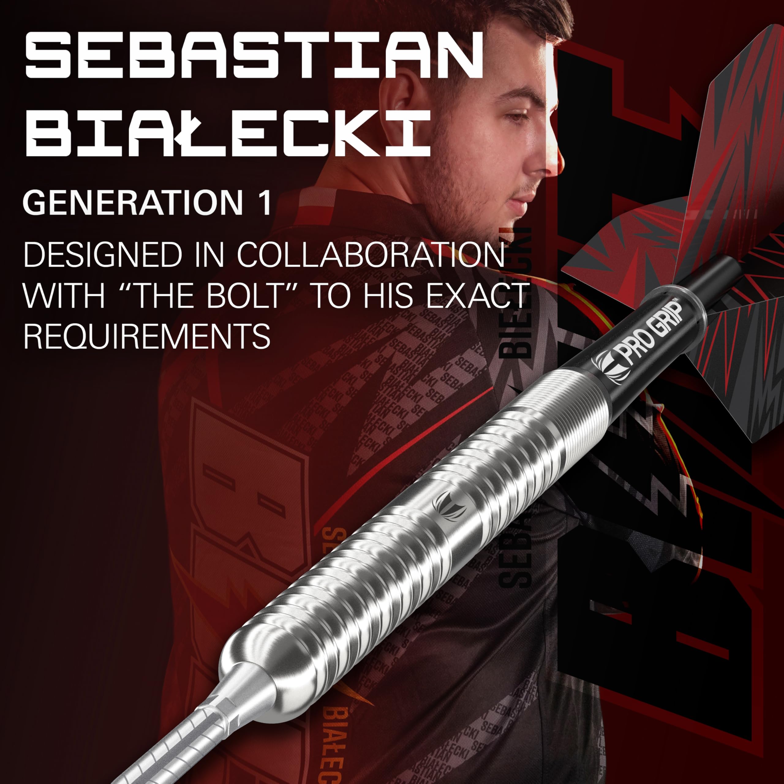 Target Darts Sebastian Bialecki Gen 1 Steel Tip Swiss Point Darts, 90% Tungsten Darts, 22G, Silver, Black & Red - Image 2