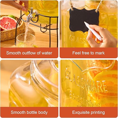 Miniatura 3 de Dispensadores de bebidas de vidrio de 2 galones para fiestas, dispensador de bebidas con soporte, infusor de frutas y grifo de acero inoxidable 100%