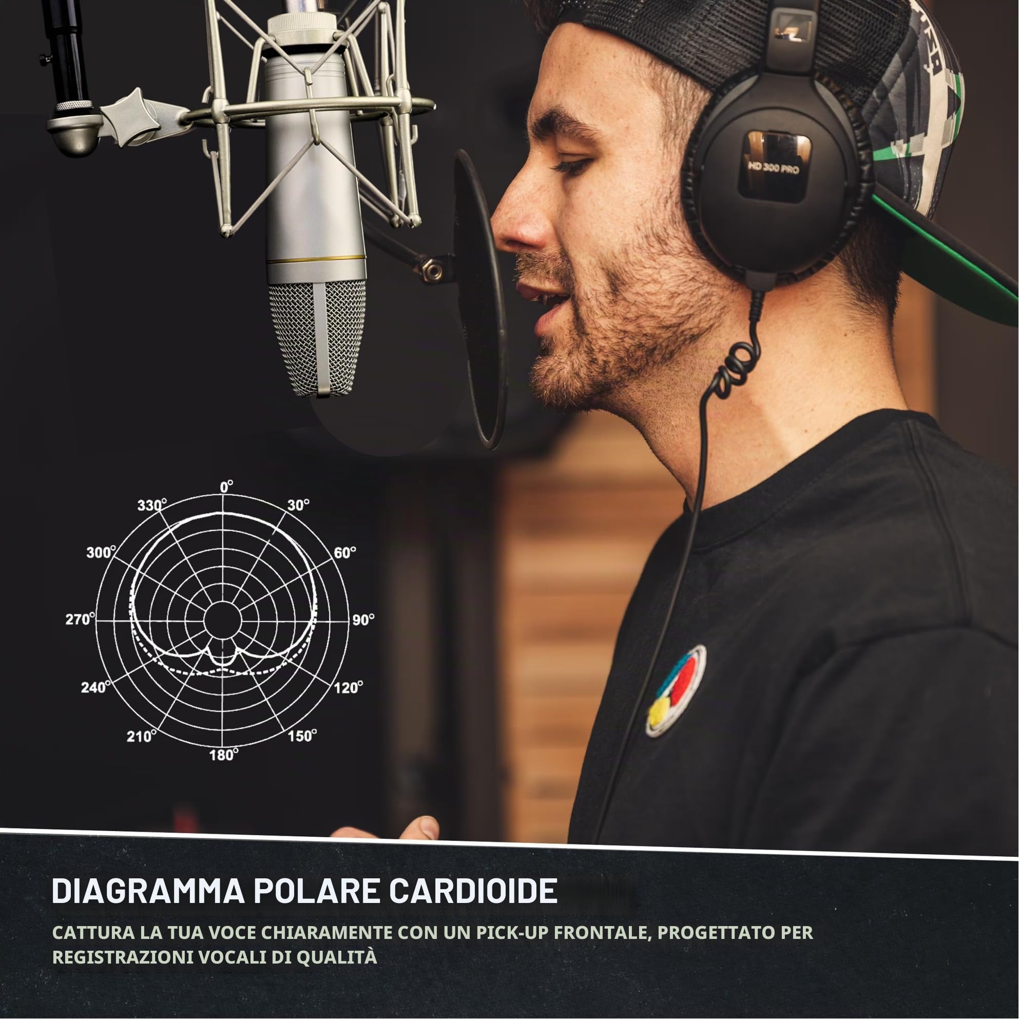 MA-67 Microfono a Condensatore da Studio, Capsula a Diaframma Grande Dorato da 34mm, Include Filtro Anti-Pop Hydro, Supporto Antiurto in Metallo, Cavo XLR e Borsa per Microfono - per Produzione