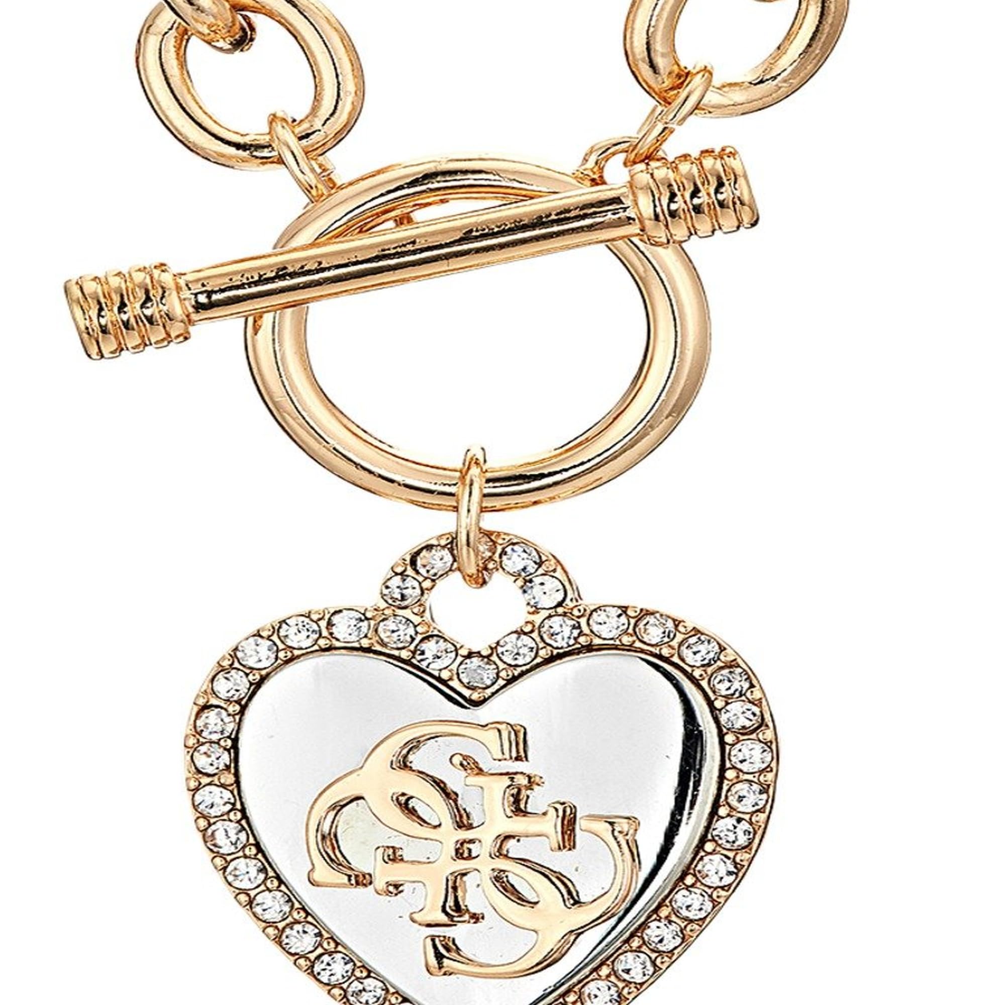 Guess para mujer pave enmarcado corazón Toggle Collar con 4 G Logo