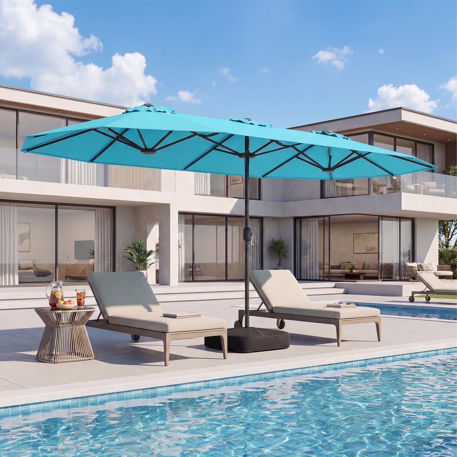 COSTWAY Podwójny parasol przeciwsłoneczny ze stojakiem, 400 x 200 cm, duży XXL, UPF 50+, parasol ogrodowy z korbą, parasol tarasowy, do ogrodu, na taras i basen
