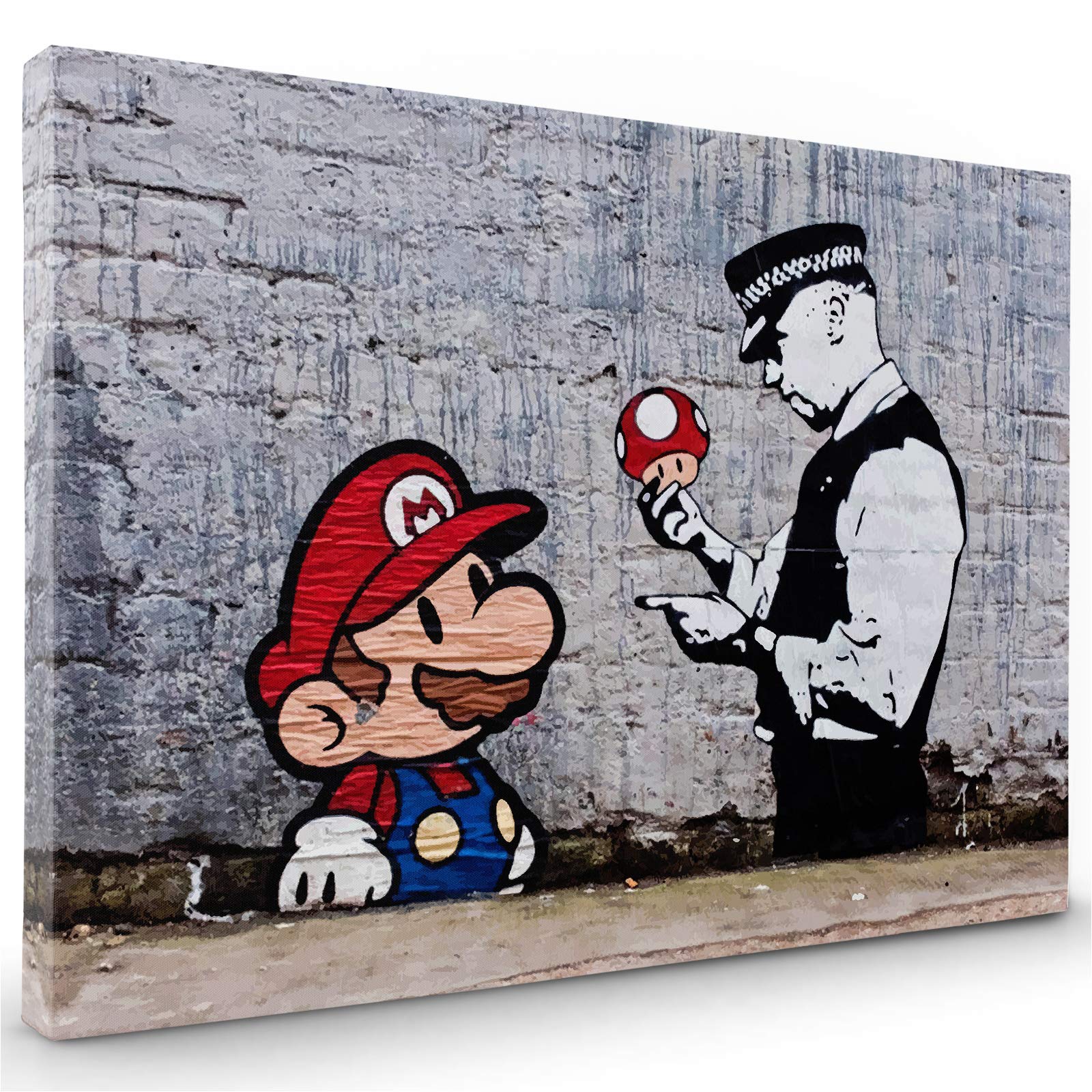 Whats On Your Wall.com Canvas Print | Banksy Mario | Grey and Red | Abstract Wall Art | Living Room, Bedroom, Kitchen, Bathroom