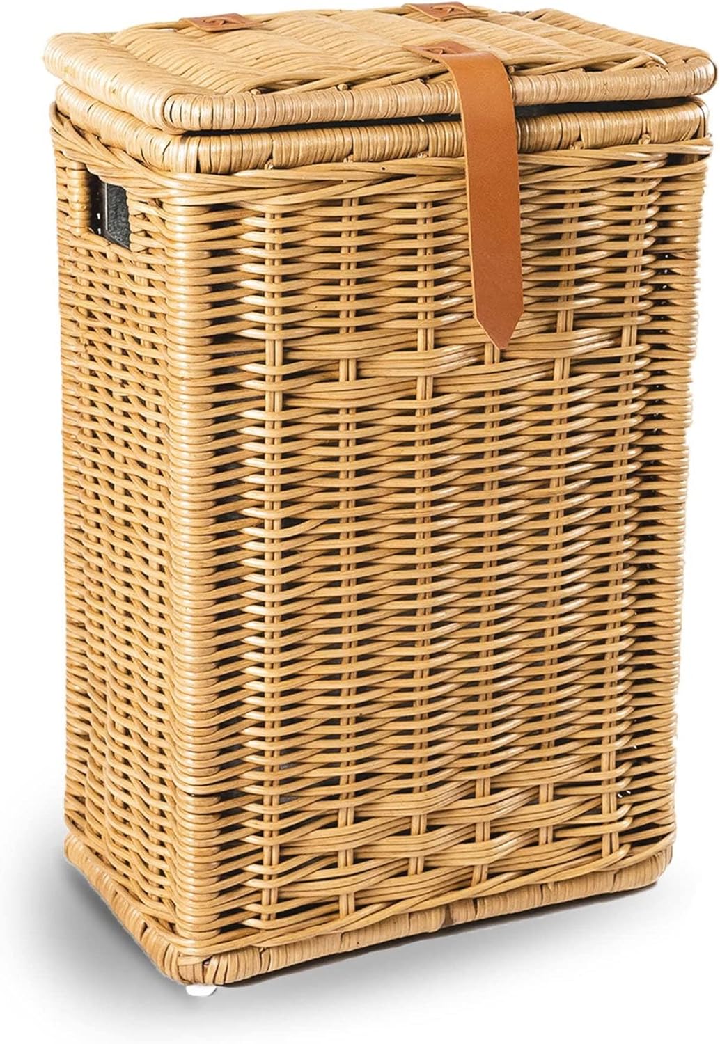 The Basket Lady Wicker Kitchen Trash Basket with Metal Liner, 16 in L x 10.5 in W x 24 in H, 10 gallon capacity, Antique Walnut Brown