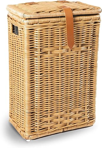Miniatura 6 de The Basket Lady Cesta de basura de mimbre para cocina con forro de metal, 16 pulgadas de largo x 10.5 pulgadas de ancho x 24 pulgadas de alto, color