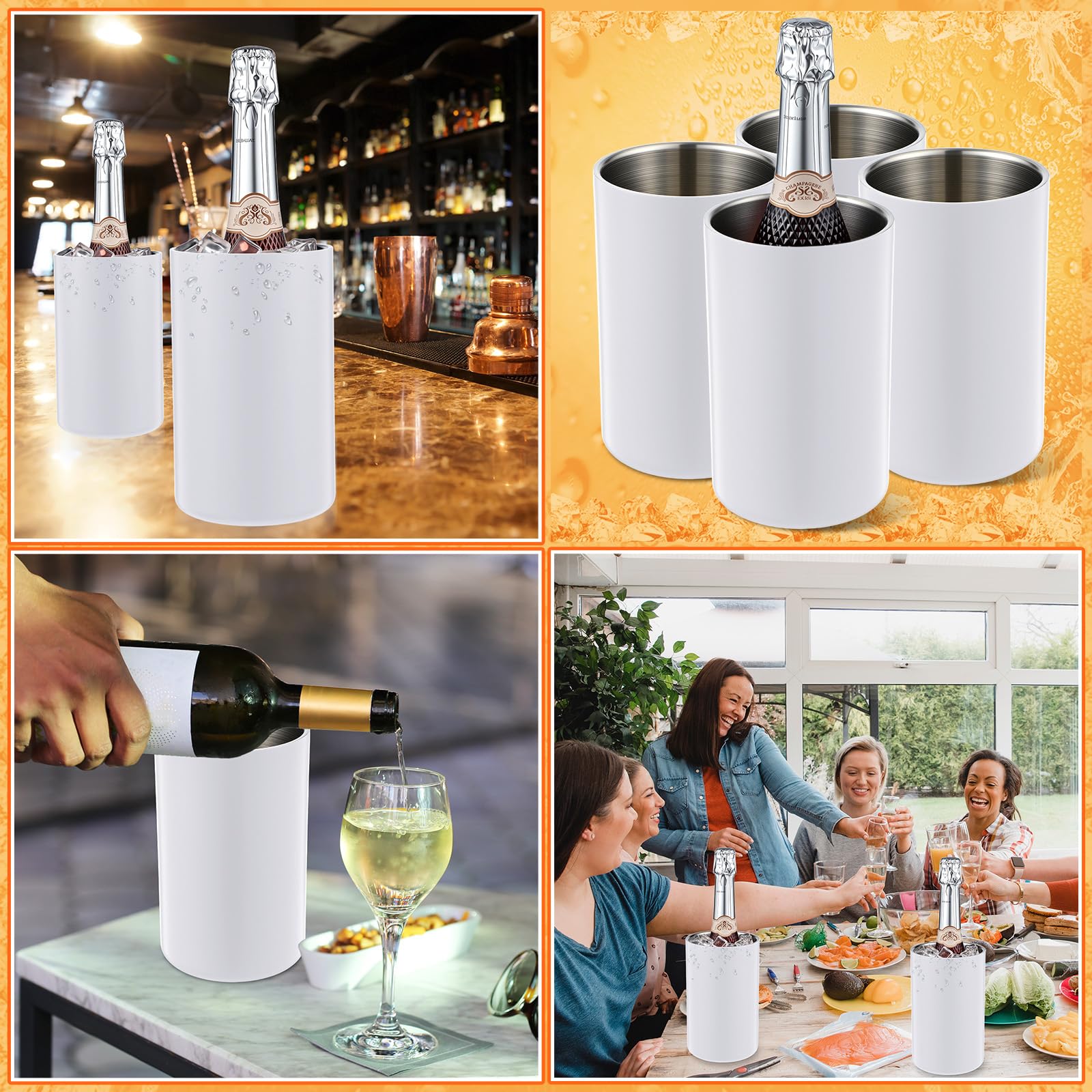 Potchen 6 Pack Wine Chiller Bucket Wine Bottles Cooler Bulk, Stainless Steel Double Wall Insulated Champagne Ice Bucket for Parties,Fits for 750 ml Bottles (White) — Amazon image 7