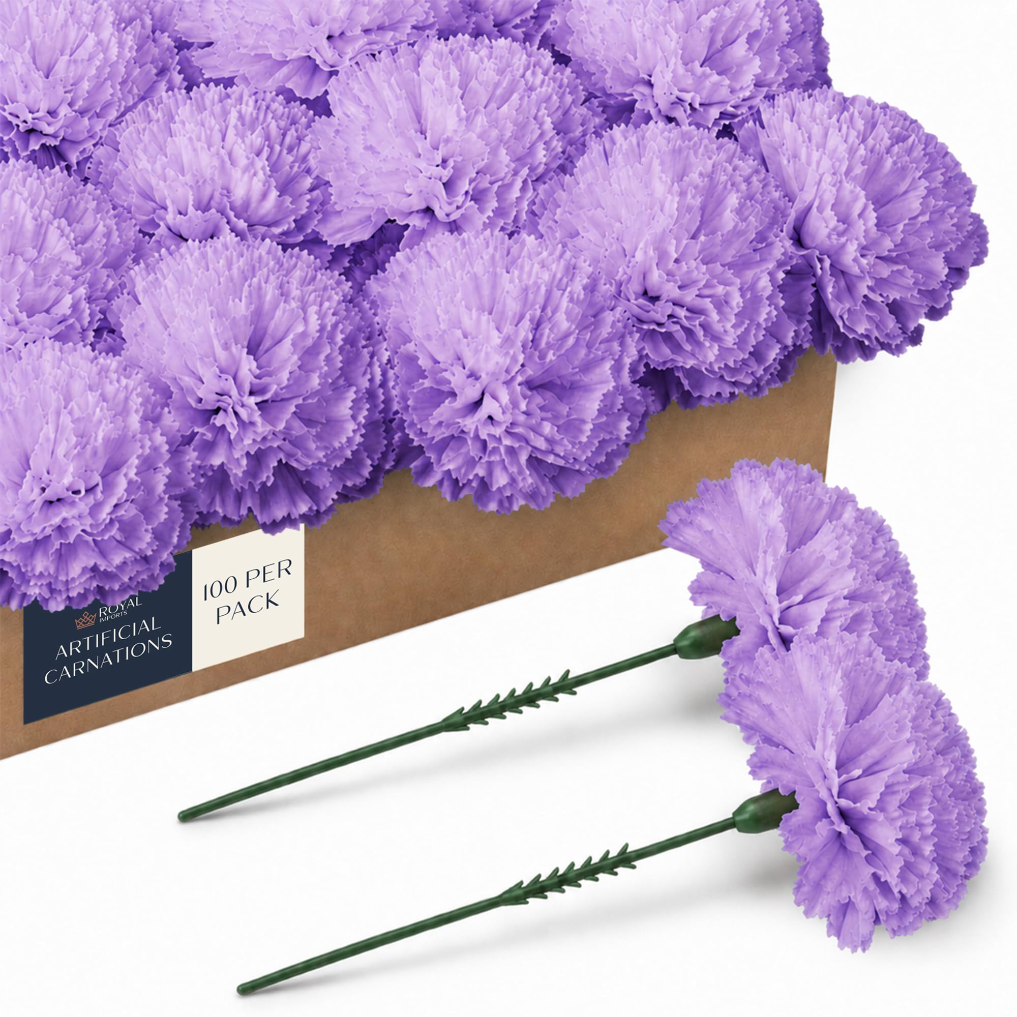 Royal Imports 100 Lavender Silk Carnations, Artificial Fake Flower For Bouquets, Weddings, Cemetery, Crafts & Wreaths, 5" Stem Pick (Bulk)