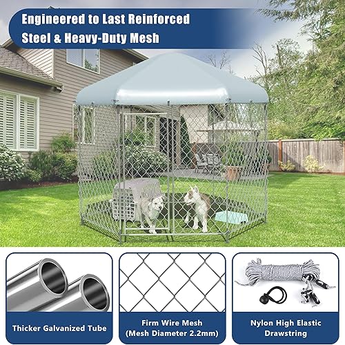 Miniatura 3 de Perrera para perros grandes, 6.9 pies de largo x 6.9 pies de ancho x 7.5 pies de alto, valla para perros al aire libre para patio, casa de perro