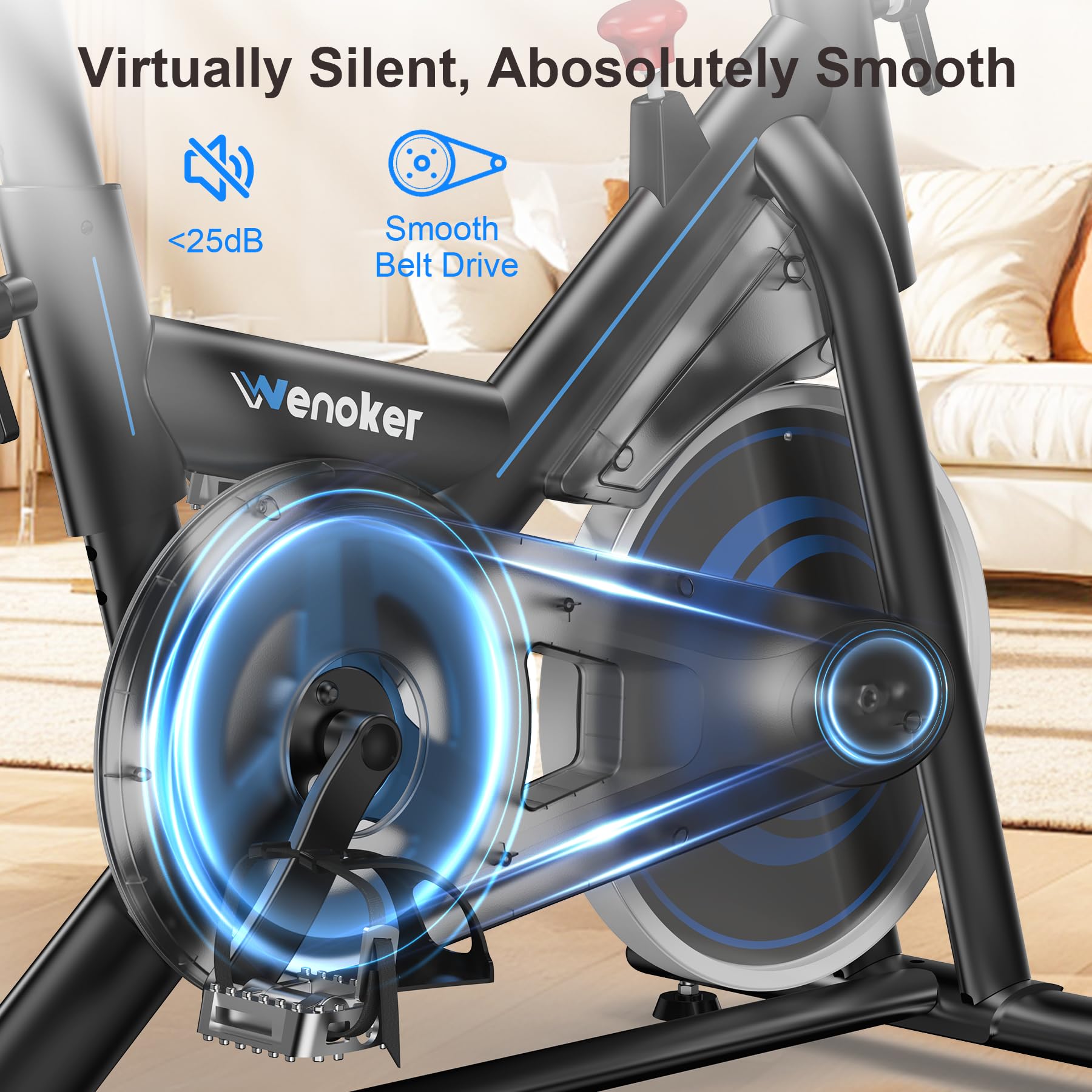 [2026 Update] WENOKER Heimtrainer – Flüsterleises Indoor Spinning Bike, Ergometer mit Magnetwiderstand, schwerem Schwungrad, LCD-Monitor, stationäres Fahrrad, Belastbar bis 160 kg