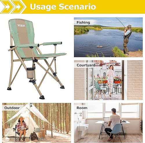 Miniatura 7 de XGEAR Silla de camping con reposabrazos duro acolchado, silla de campamento plegable resistente con soporte para tazas, bolsillos de almacenamiento