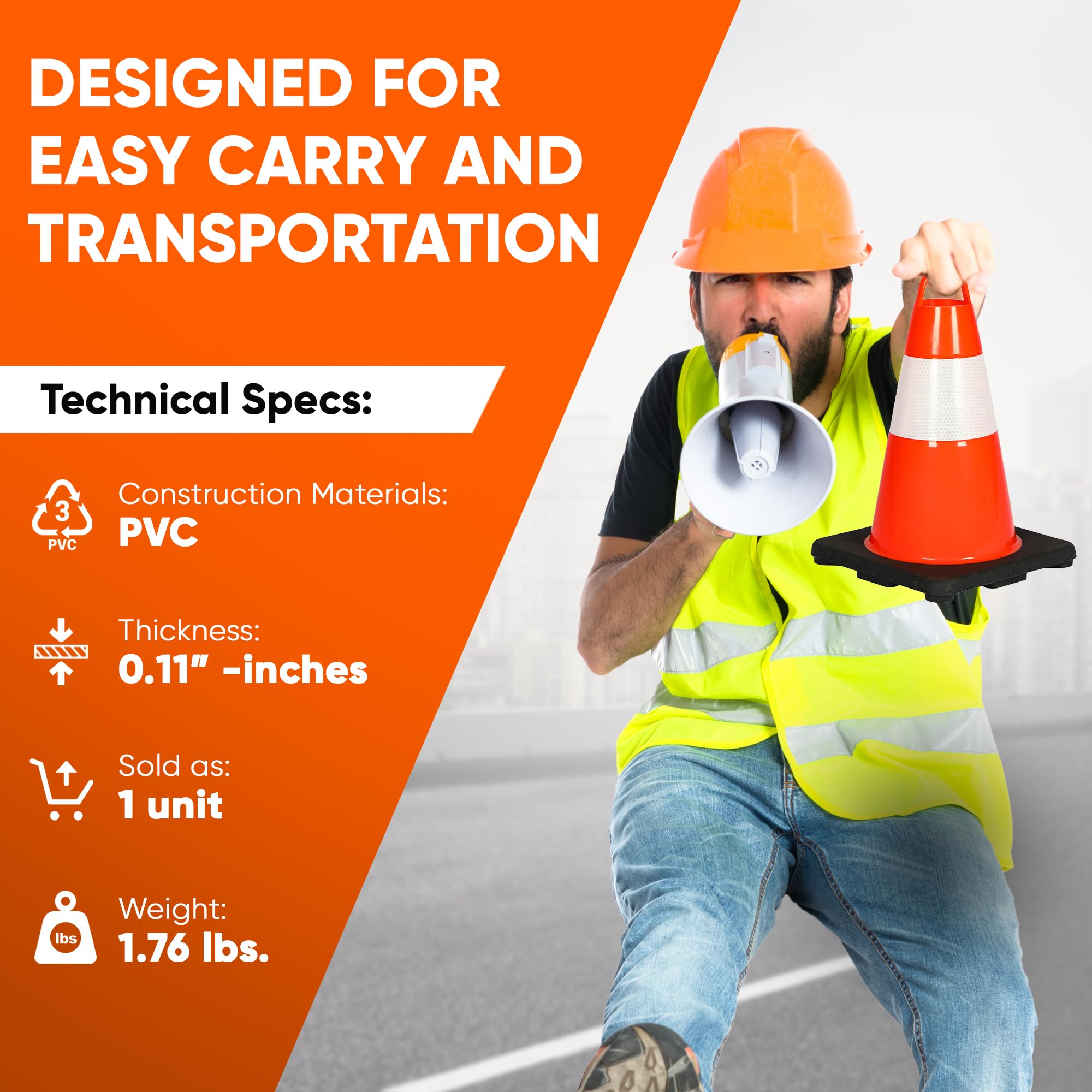 Cono in PVC da 30,5 cm – 12 pezzi ad alta visibilità strutturalmente stabile per traffico, parcheggio e sicurezza edilizia | Ideale per controllo, zone di costruzione e sicurezza stradale