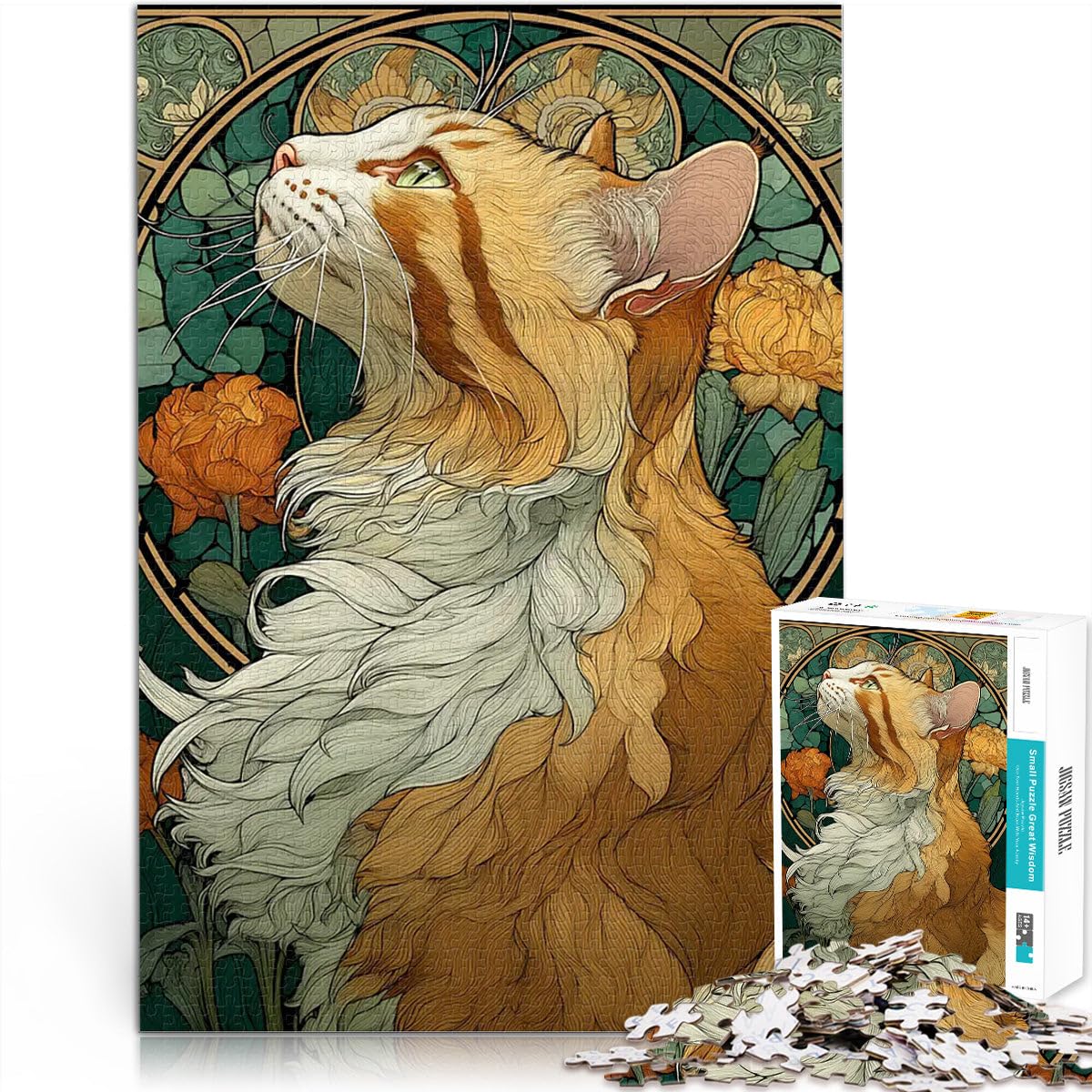 1000 Pieces Jigsaw Puzzles for teenagers Art Deco Cat Portrait Für Familienspaß Tolle Geschenke und Spielzeuge52x38cm — image 1