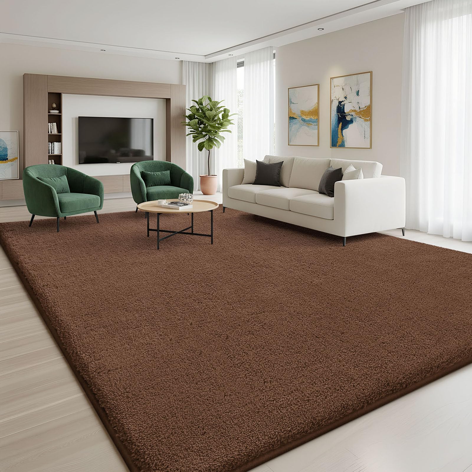 Homaxy Modern Rugs Carpet Living Room, Soft Shaggy Non-Slip Non-Shedding, Fluffy Washable Rug for Bedroom Hallway, Easy Care Home Decor, 120x160cm, Brown