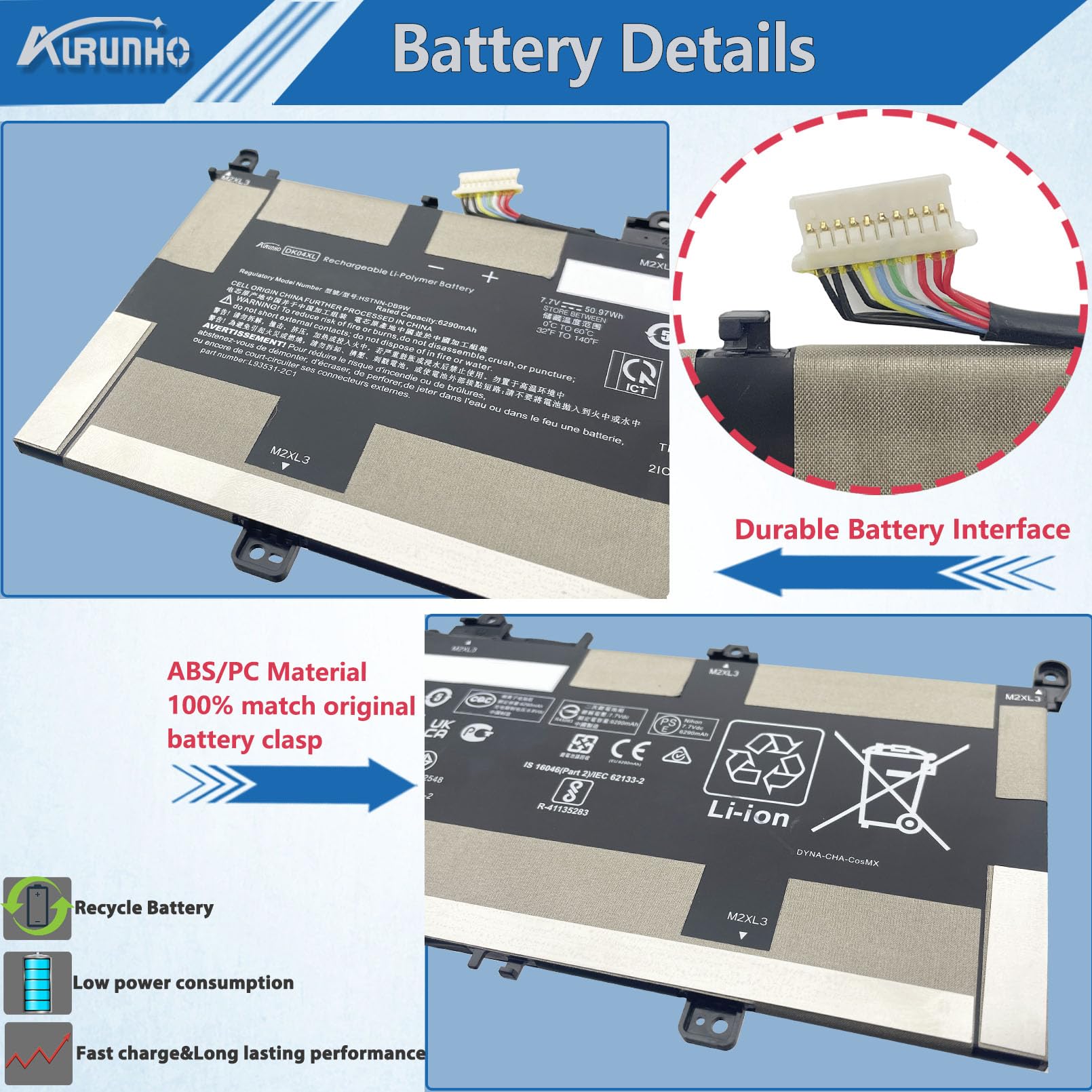 Amazon.com: AURUNHO DK04XL 50.97Wh Laptop Battery Replacement for