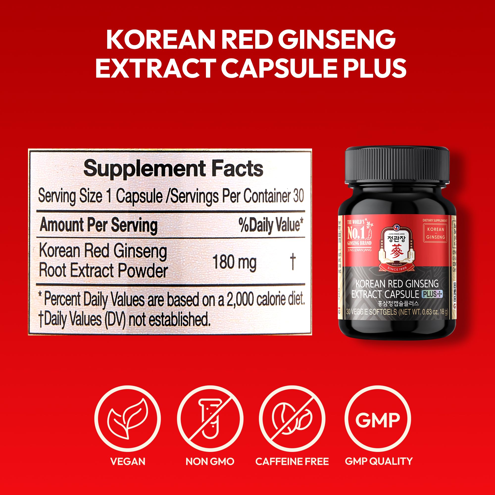 Korean Red Ginseng Extract Capsule Plus - All-in-One Vegan Supplements - Energy Boost & Immune Support, Caffeine Free & Non-GMO (600mg, 30 Capsules) — Amazon image 8