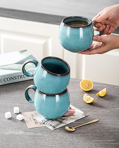 Miniatura 3 de HENXFEN LEAD Juego de tazas de café grandes de cerámica de 4 a 20 onzas con asa para café con leche, cereales, té, cacao, leche, regalo de Acción de