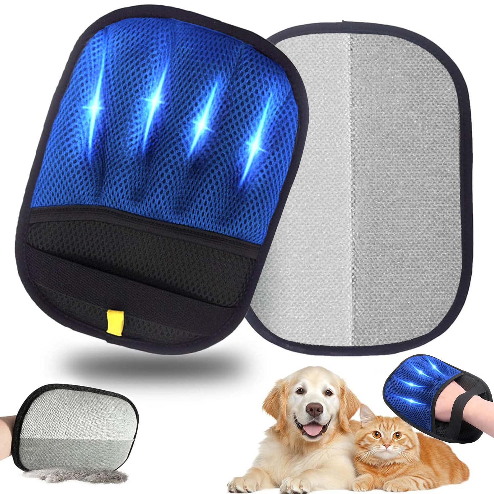 Gant Anti Poils Animaux, Epaissi Électrostatique Gant Anti Poil Chat pour Enlever Les Poils des Chien Qui Tombent sur Le Vêtement Canapé Tapis Siège Auto, Réutilisable & Écologique (Bleu Foncé)