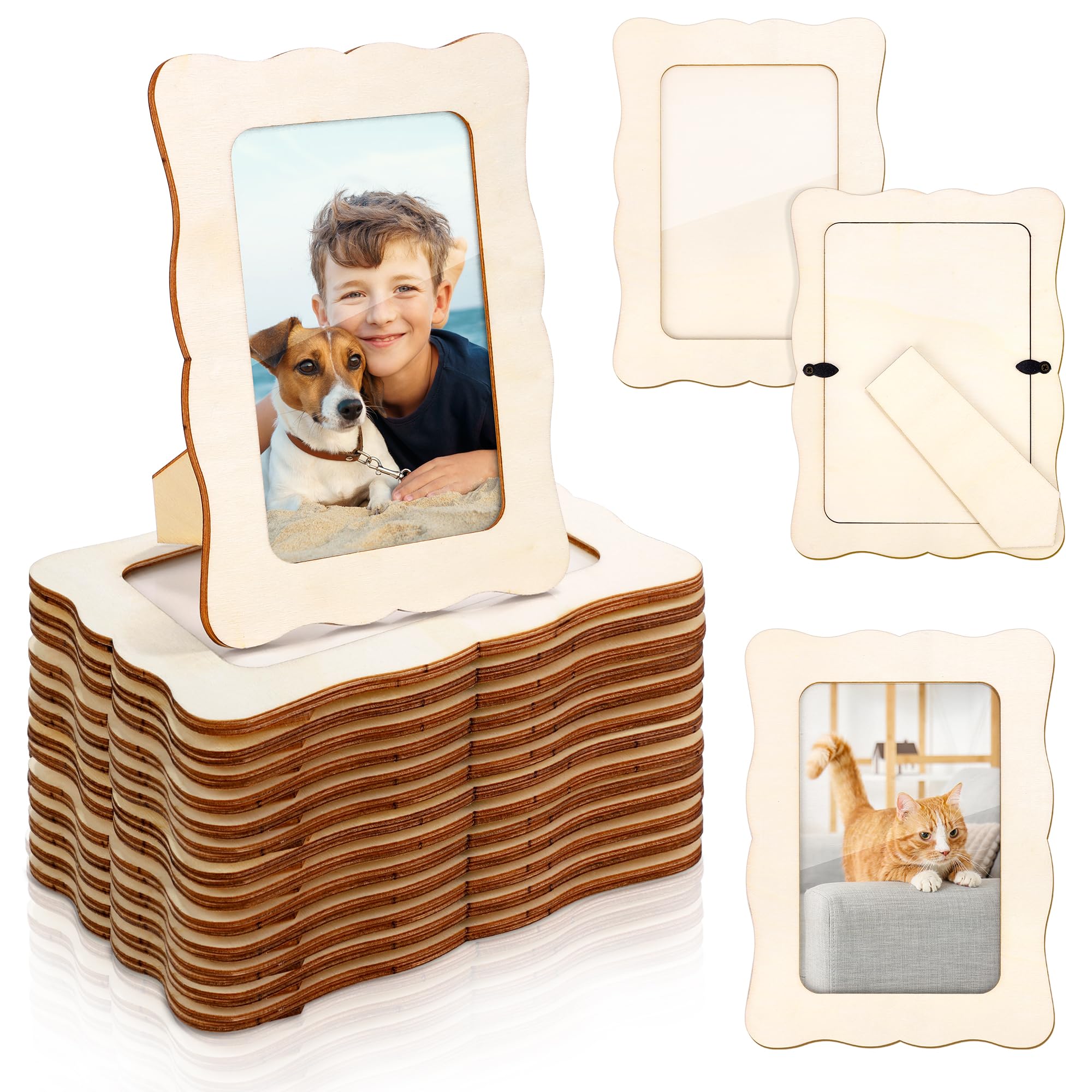 Fovths 15 cornici in legno grezzo per foto da 10 x 15 cm, bordo ondulato, set di cornici fai da te con copertura in PVC, per foto, cartoline, progetti artistici fai da te, decorazioni per la casa