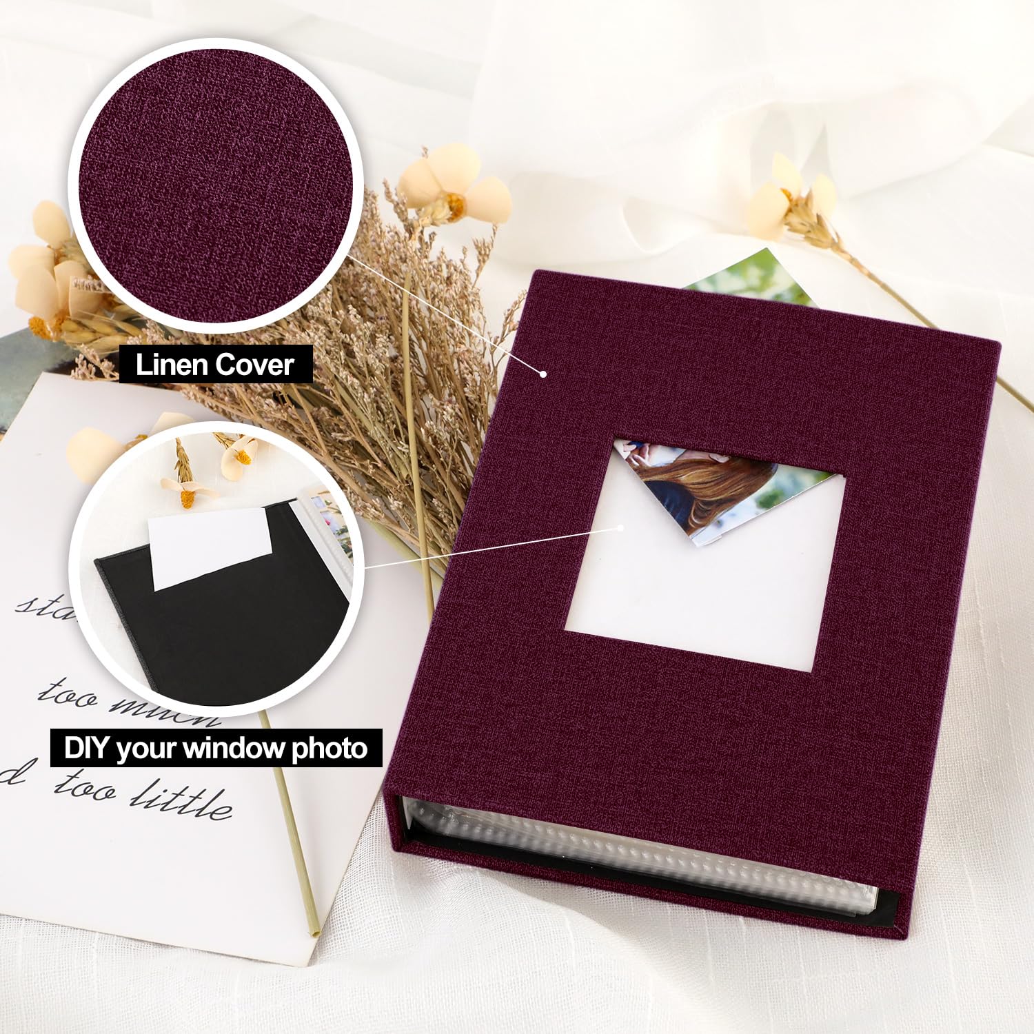 Lanpn Photo Album, 10 x 15 cm, 100 cm, 2 Packs, Small Mini Linen Photo Album, Vertical Photo Frame, 10 x 15 cm, Purple Pocket - Image 2