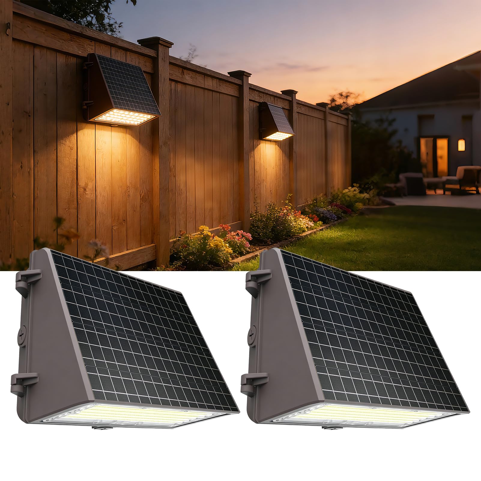 Lightdot 2-Pack Solar Sconce Lights Outdoor,100W HPS Eqv 5000K Dusk-to-Dawn