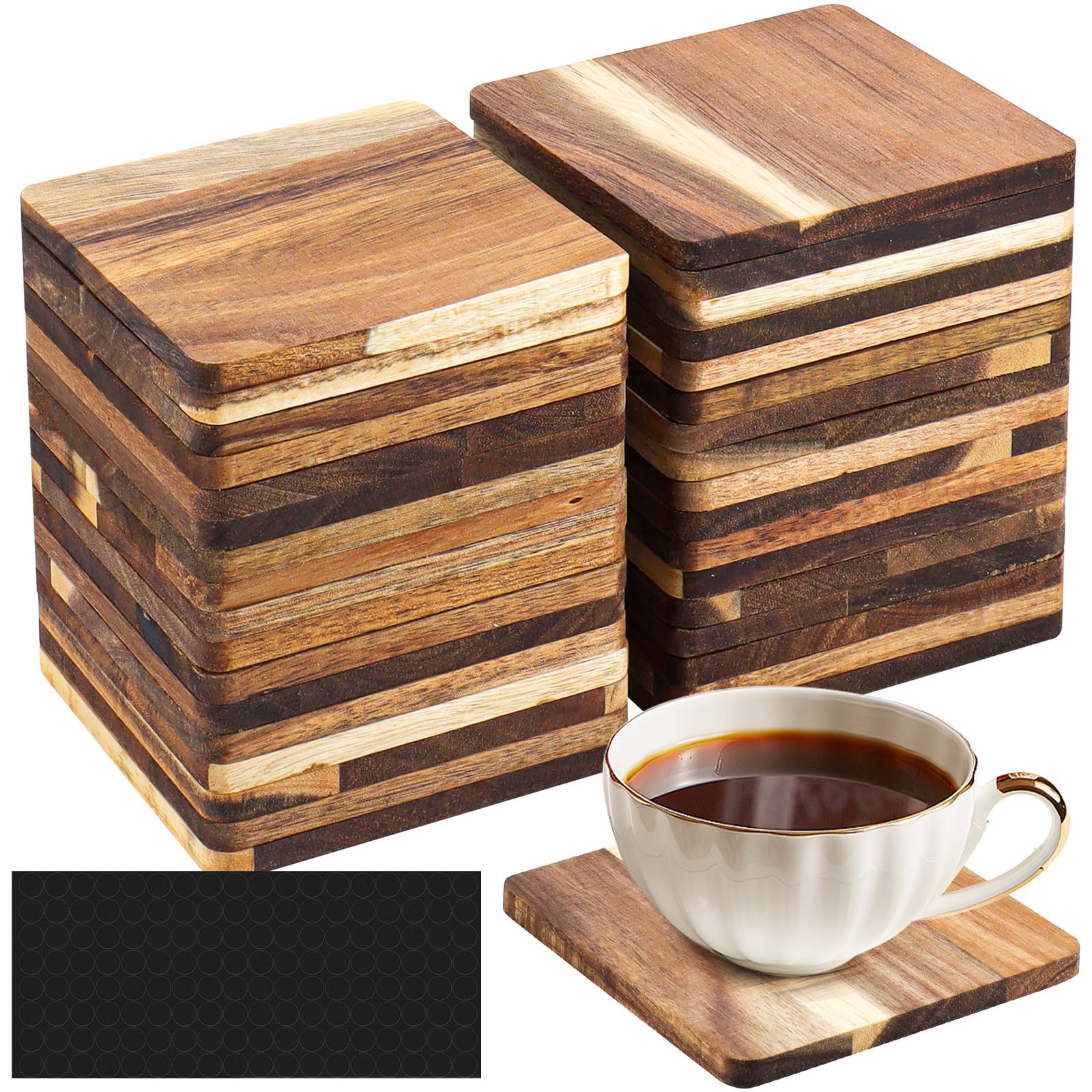 36 Pcs Acacia Wooden Coasters Bulk, Unfinished Thick Wooden Blank, 10x0.7cm