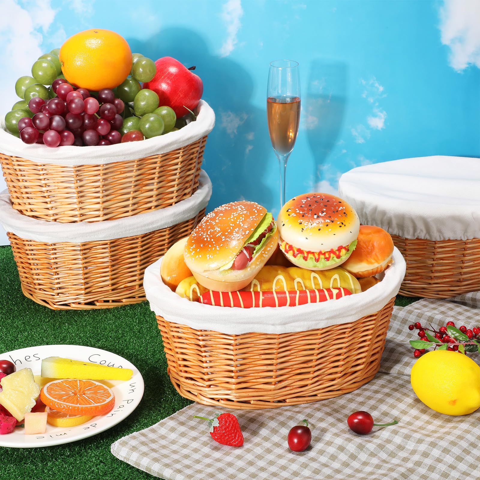 Cestino Portapane In Vimini 30cm | 3 Pezzi | Rustico Marrone Per Pane, Frutta E Snack | Perfetto Per Ristoranti E Picnic - 4