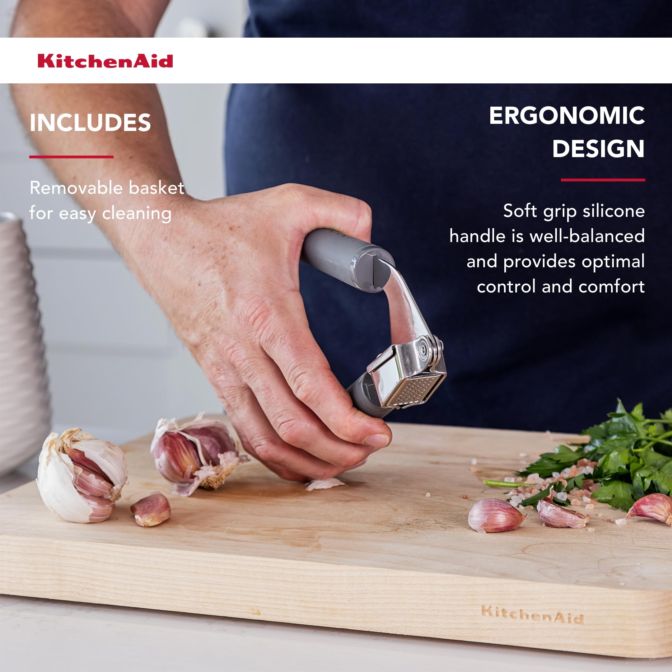 KitchenAid Soft Grip Garlic Press - Charcoal Grey - Image 4