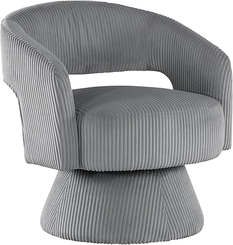 Miniatura 6 de Lexicon Silla decorativa giratoria de 360 grados, moderna y cómoda silla redonda de pana con respaldo abierto, cojines de espuma de felpa, base