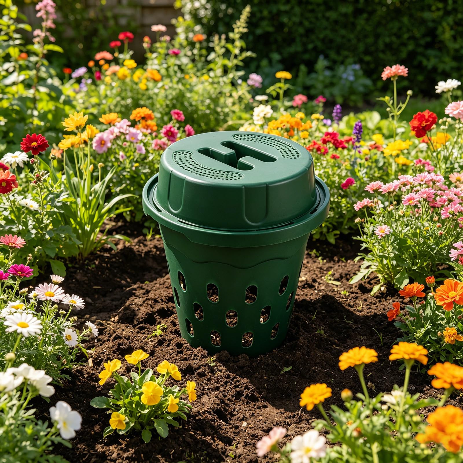 Compostadora de Plástico Verde para Residuos Orgánicos y Desechos de Cocina Vermicompostaje para Jardín y Exteriores