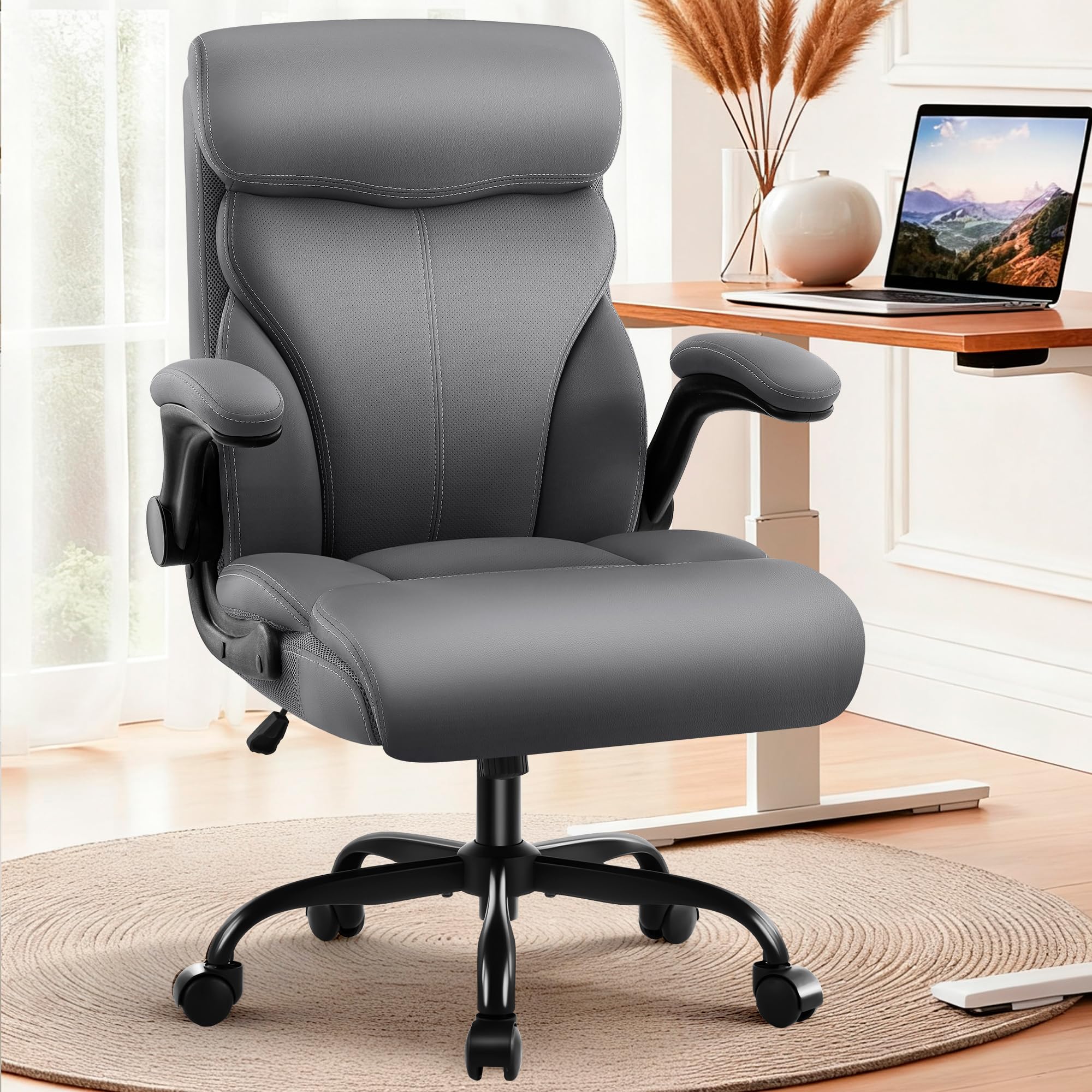 Office Chair - Executive High Back Breathable Comfy Desk Chair with Lumbar Support - Ergonomic Leather Rolling Swivel