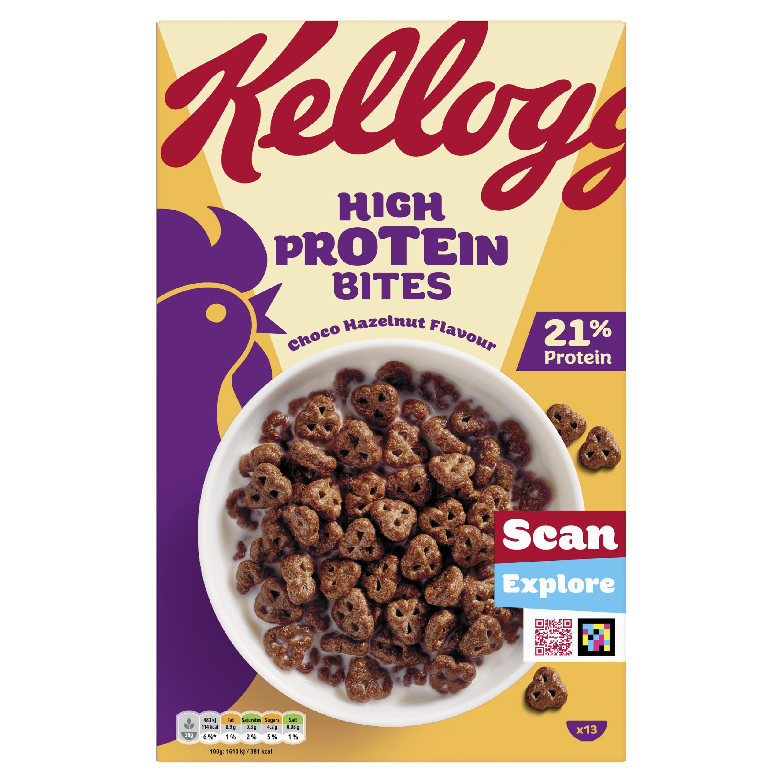 Kellogg's High Protein Bites Choco Hazelnut Flavour Breakfast Cereal Pack 2x400g