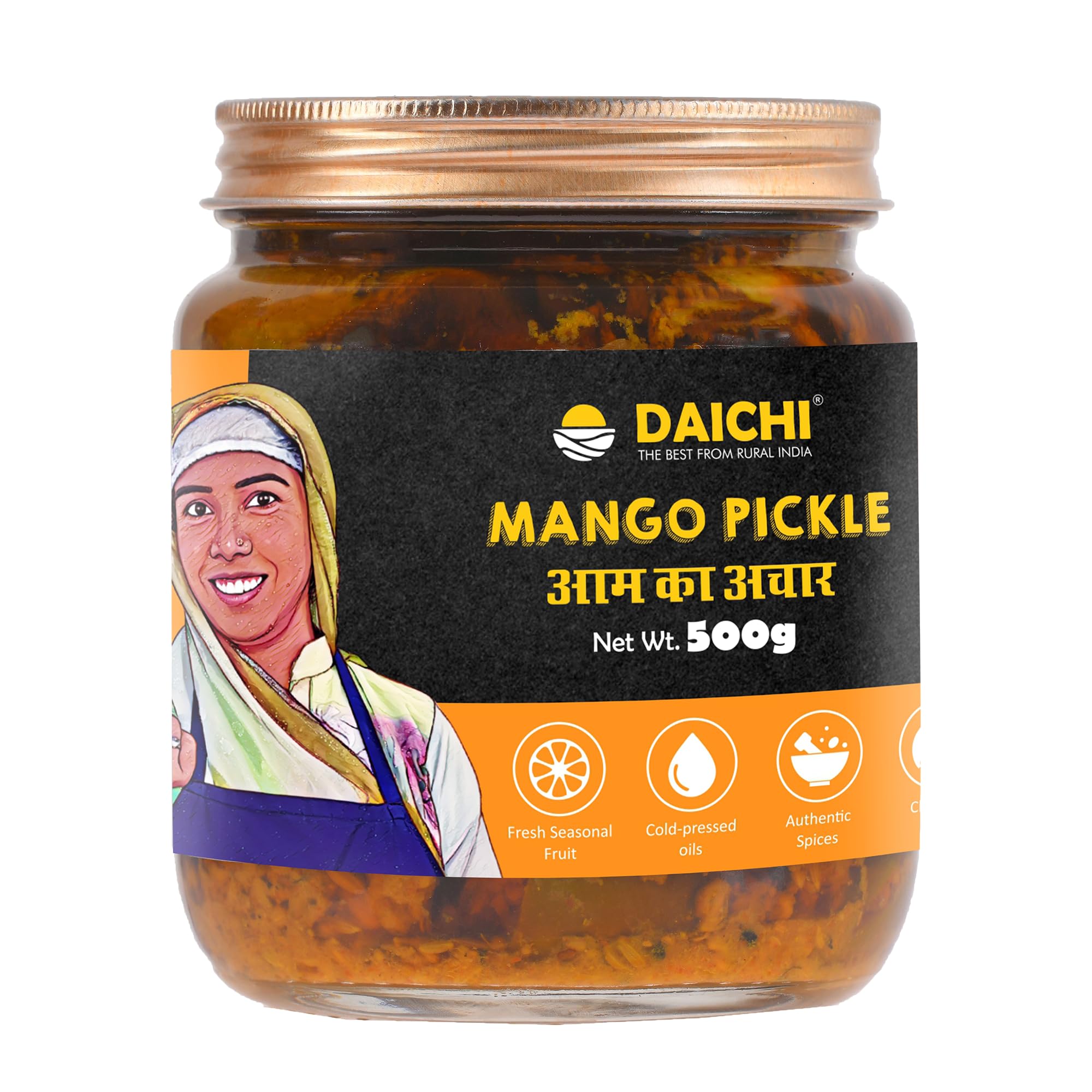 Daichi - Mango Pickle | Crafted with love by women artisans | Sun cured | Cold-pressed mustard oil | In-house spices | No Preservatives 500gm (Pack of 1)
