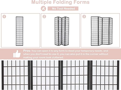 Miniatura 5 de Divisores de habitación y pantallas plegables de privacidad pantalla Shoji de 4 paneles separadores de pared chinos de 6 pies con tela impermeable