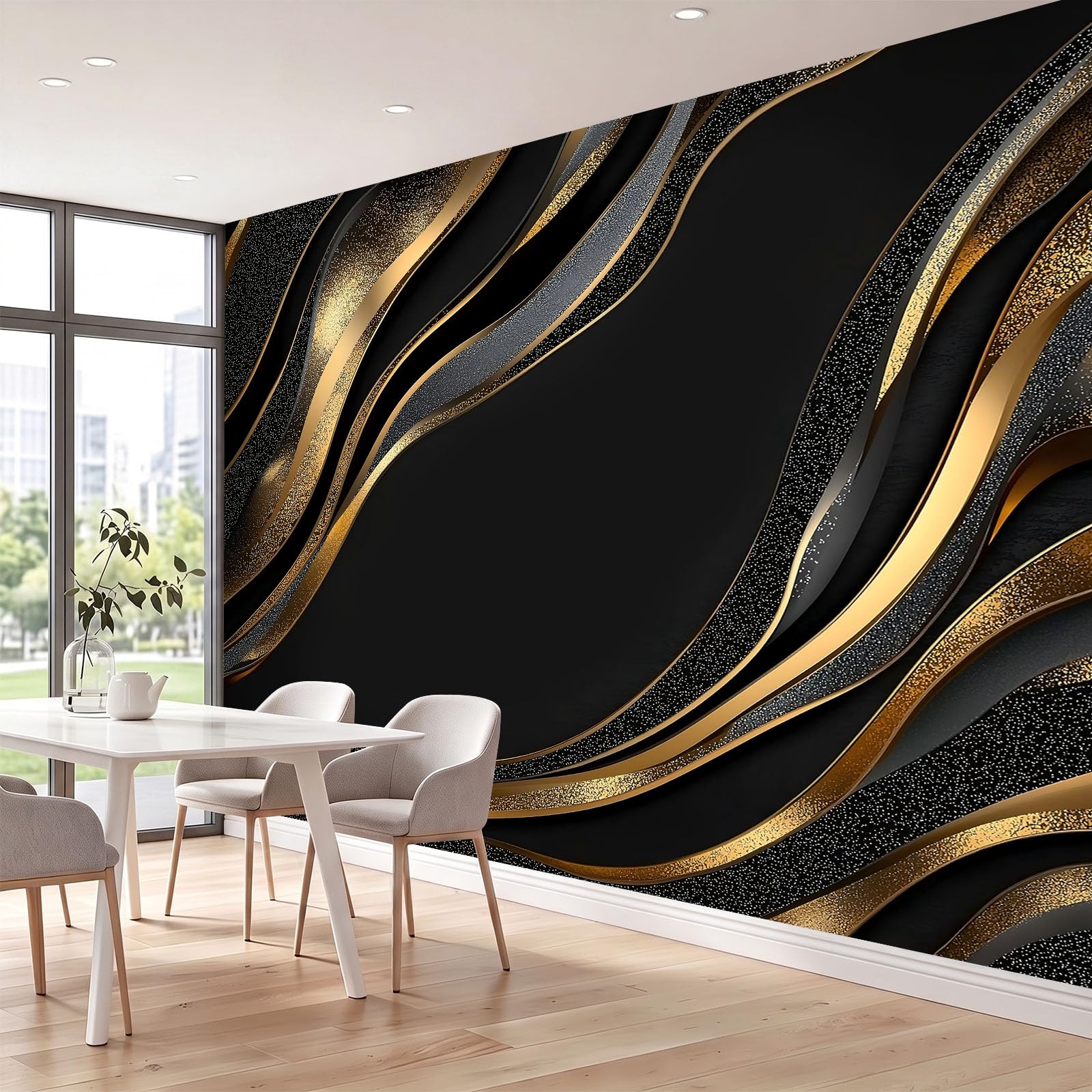 Fototapete 3D EFFEKT Vliestapete mit Geruch Freiheit Luxus Marmor Textur 350 x 256 cm für Wohnzimmer Schlafzimmer Kinderzimmer Flur Modern Vlies Tapete Wandtapete Motivtapeten Schwarz Gold