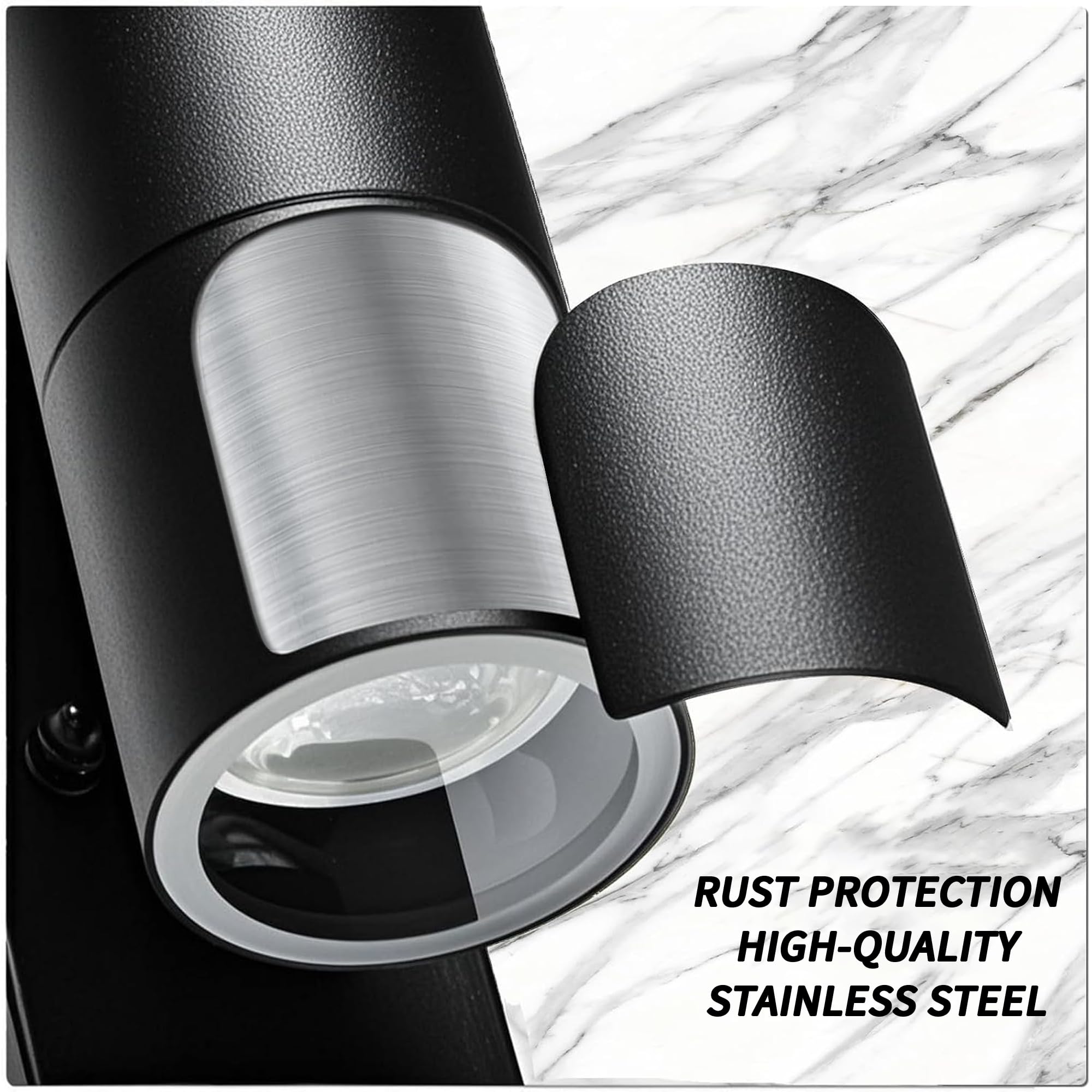 JNR Lampada da esterno a LED in acciaio inossidabile con sensore di movimento PIR regolabile e interruttore crepuscolare, impermeabile IP54 con regolazione, 230 V (2 Pack-Nero)