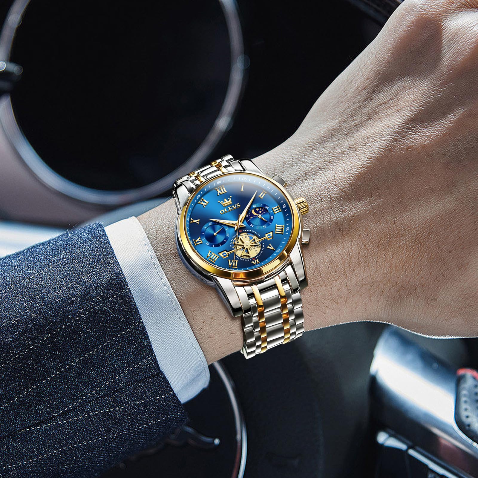 OLEVS Uhren Herren Chronograph Wasserdicht Analog Quarz Uhr Herren Mode Lässig Business Leuchtend Edelstahl Großgesicht Herrenuhr